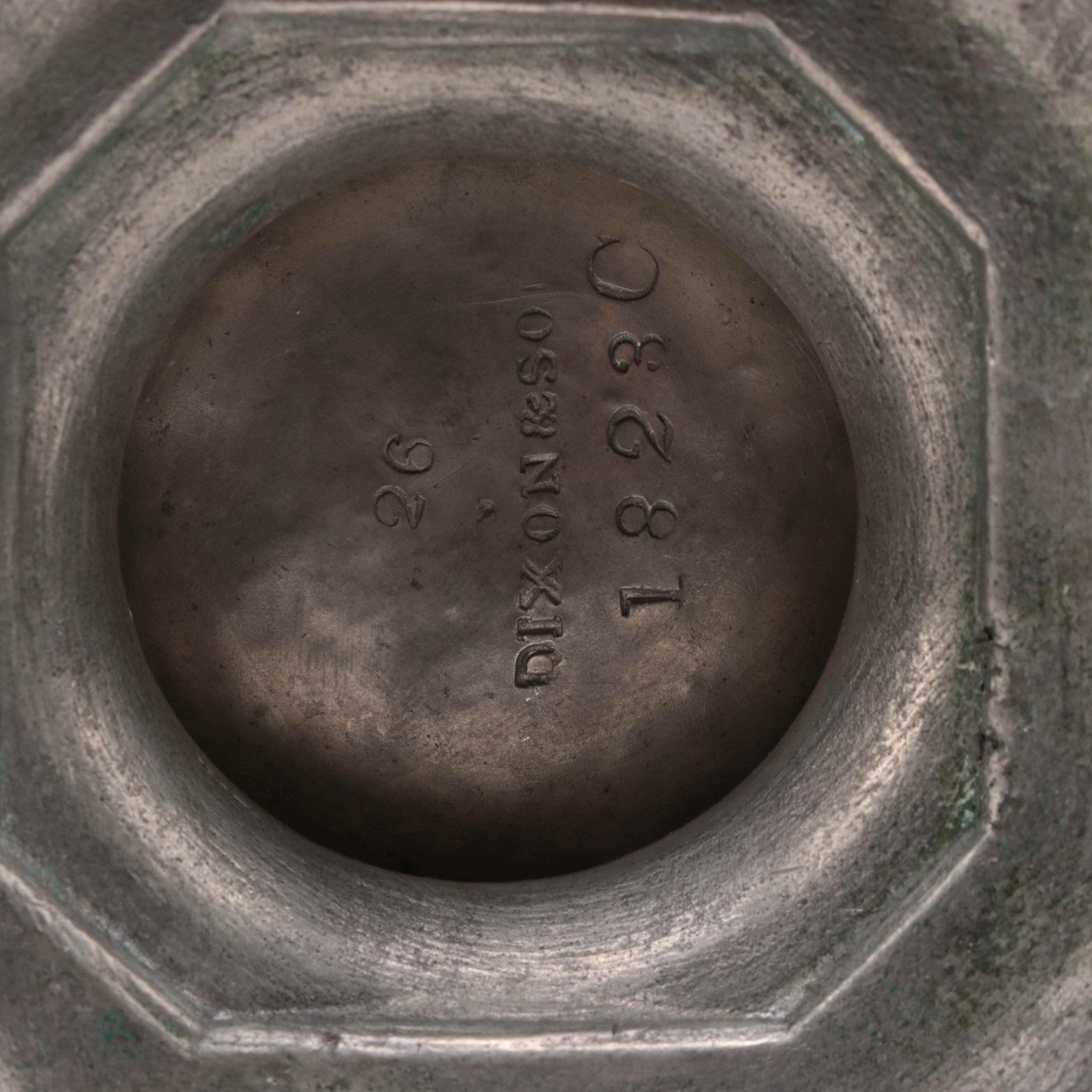 James Dixon and Son Pewter Creamer and Sugar with Other Pewter Kitchenware