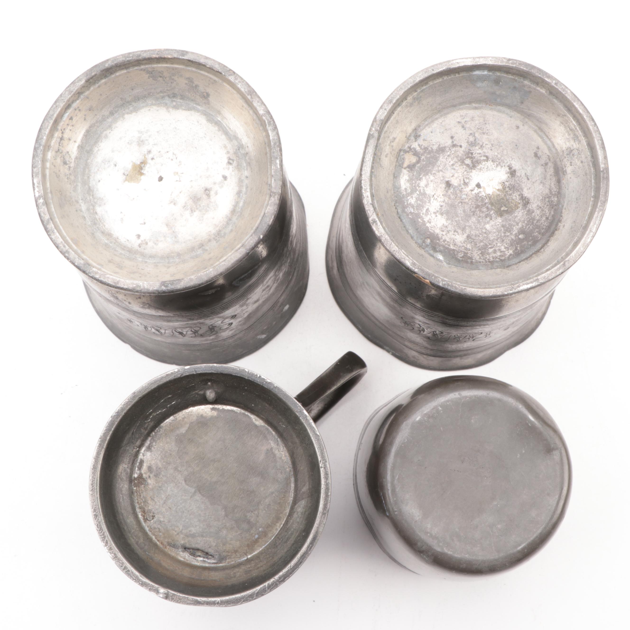 James Dixon and Son Pewter Creamer and Sugar with Other Pewter Kitchenware