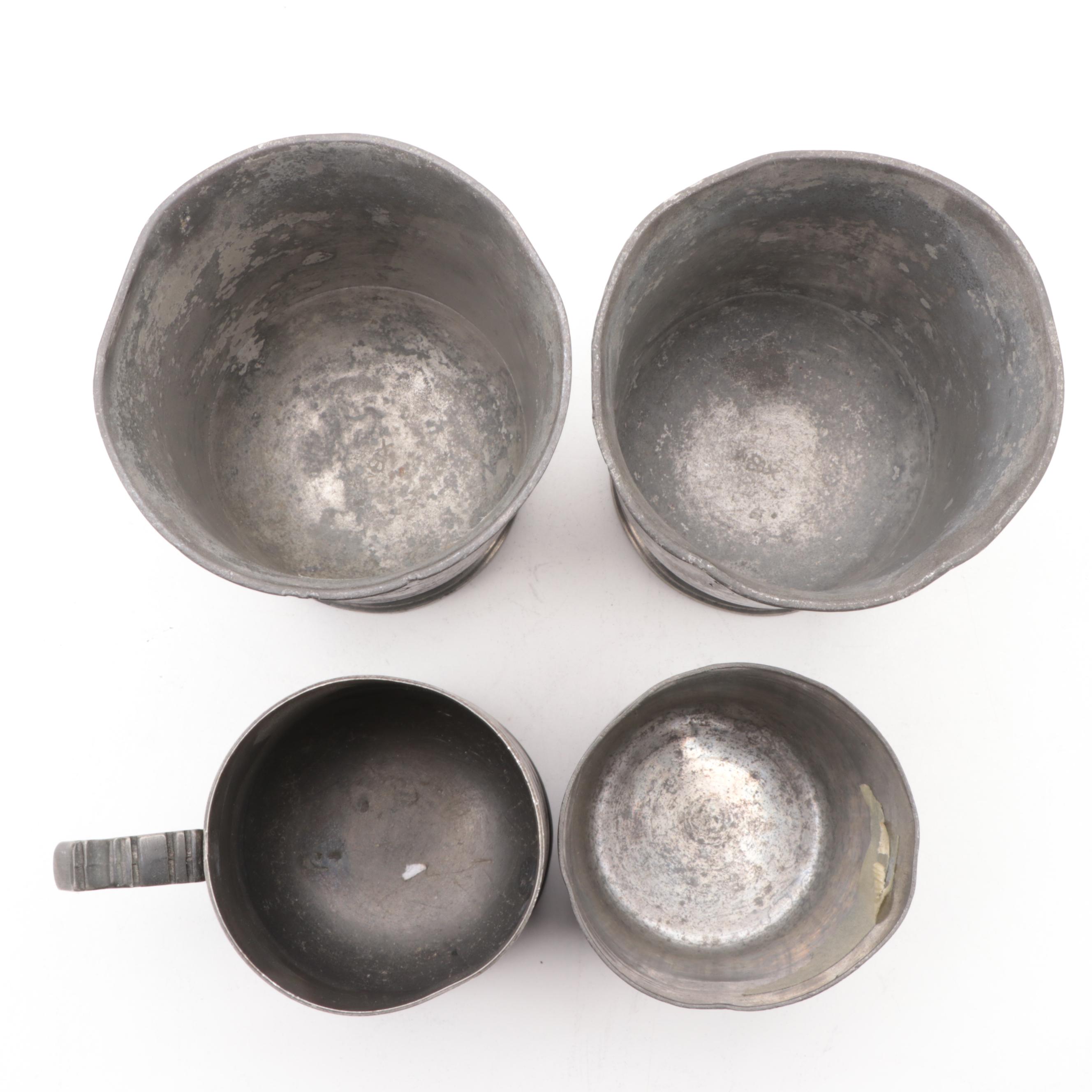 James Dixon and Son Pewter Creamer and Sugar with Other Pewter Kitchenware