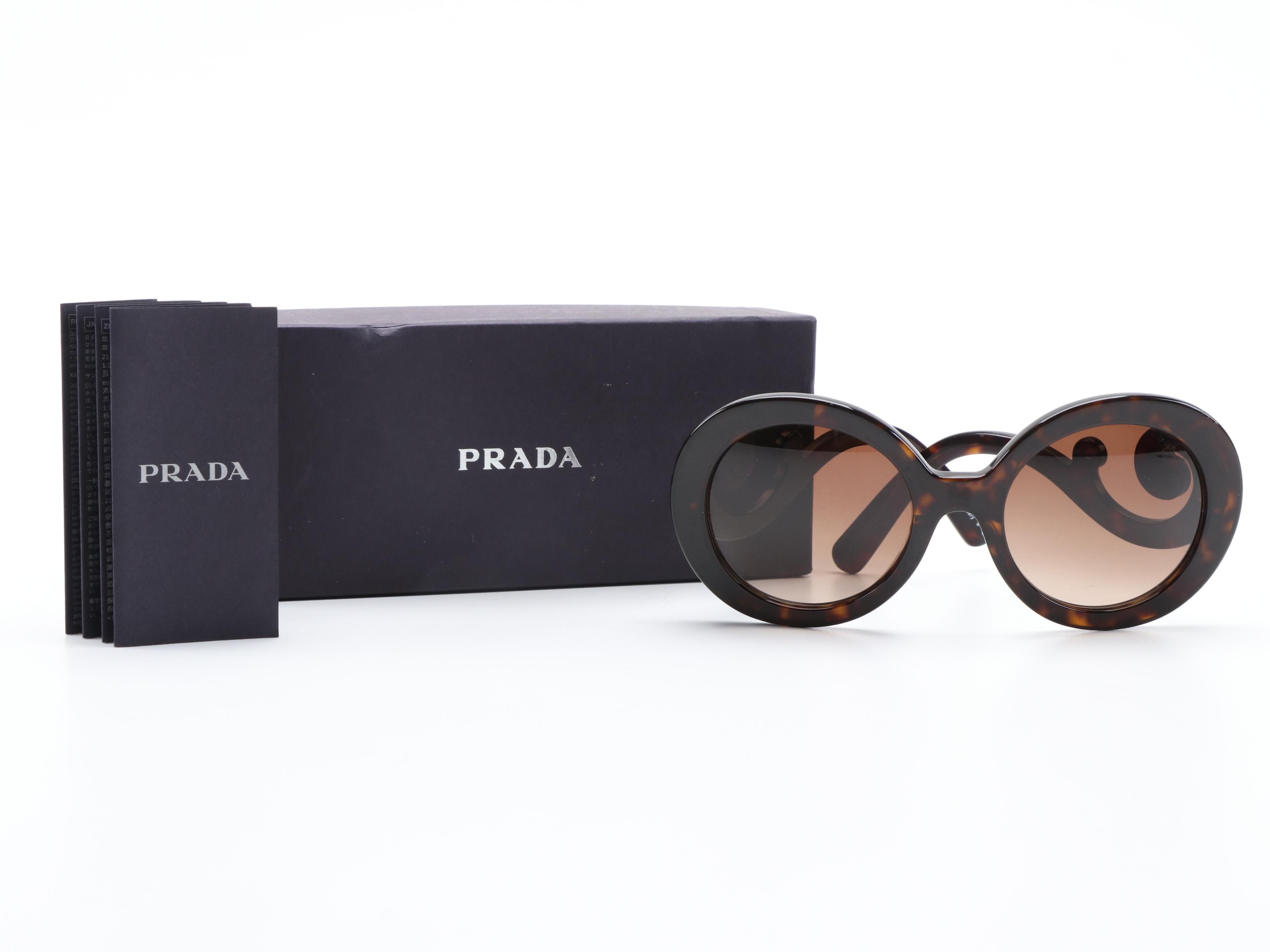 Prada Baroque PR27N Round Faux Tortoise Shell Sunglasses with Box