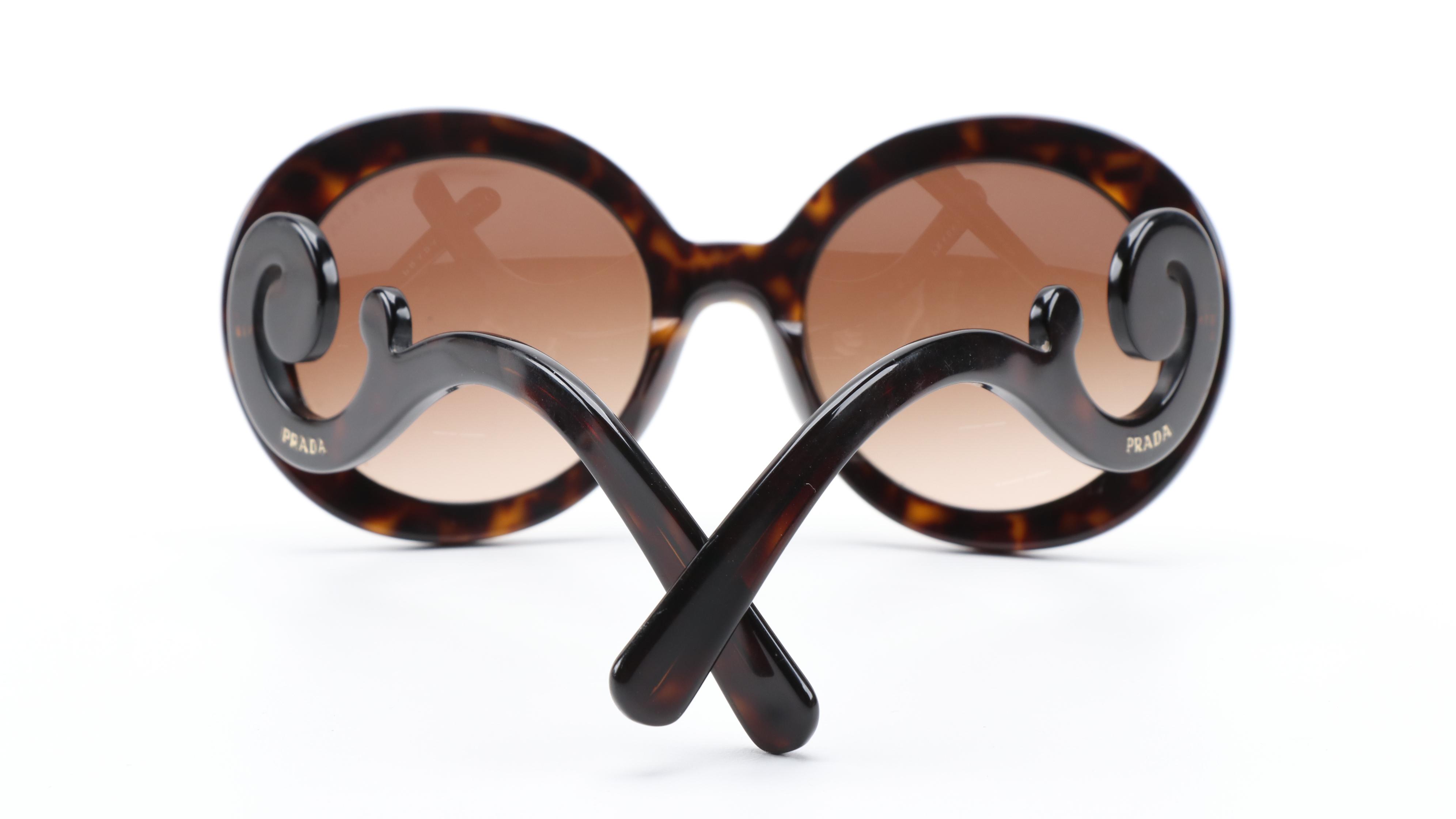 Prada Baroque PR27N Round Faux Tortoise Shell Sunglasses with Box