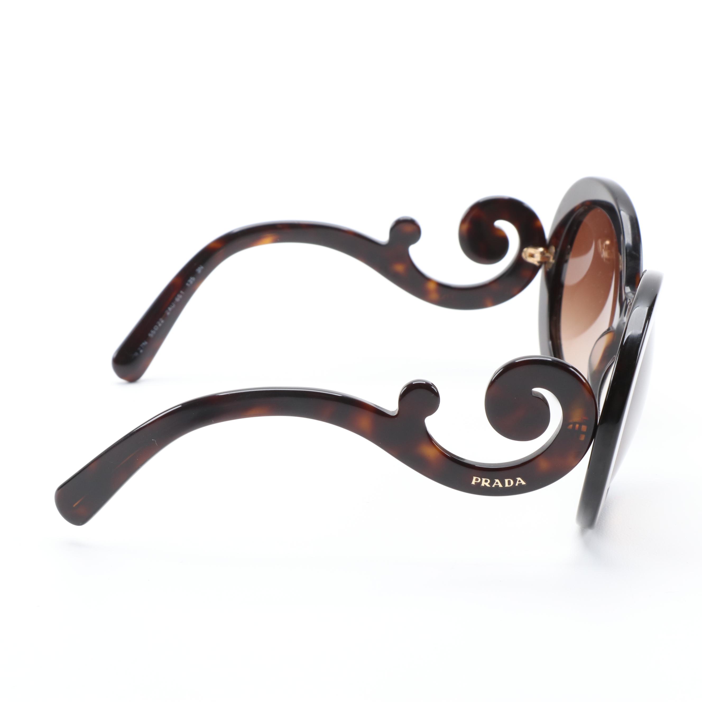 Prada Baroque PR27N Round Faux Tortoise Shell Sunglasses with Box