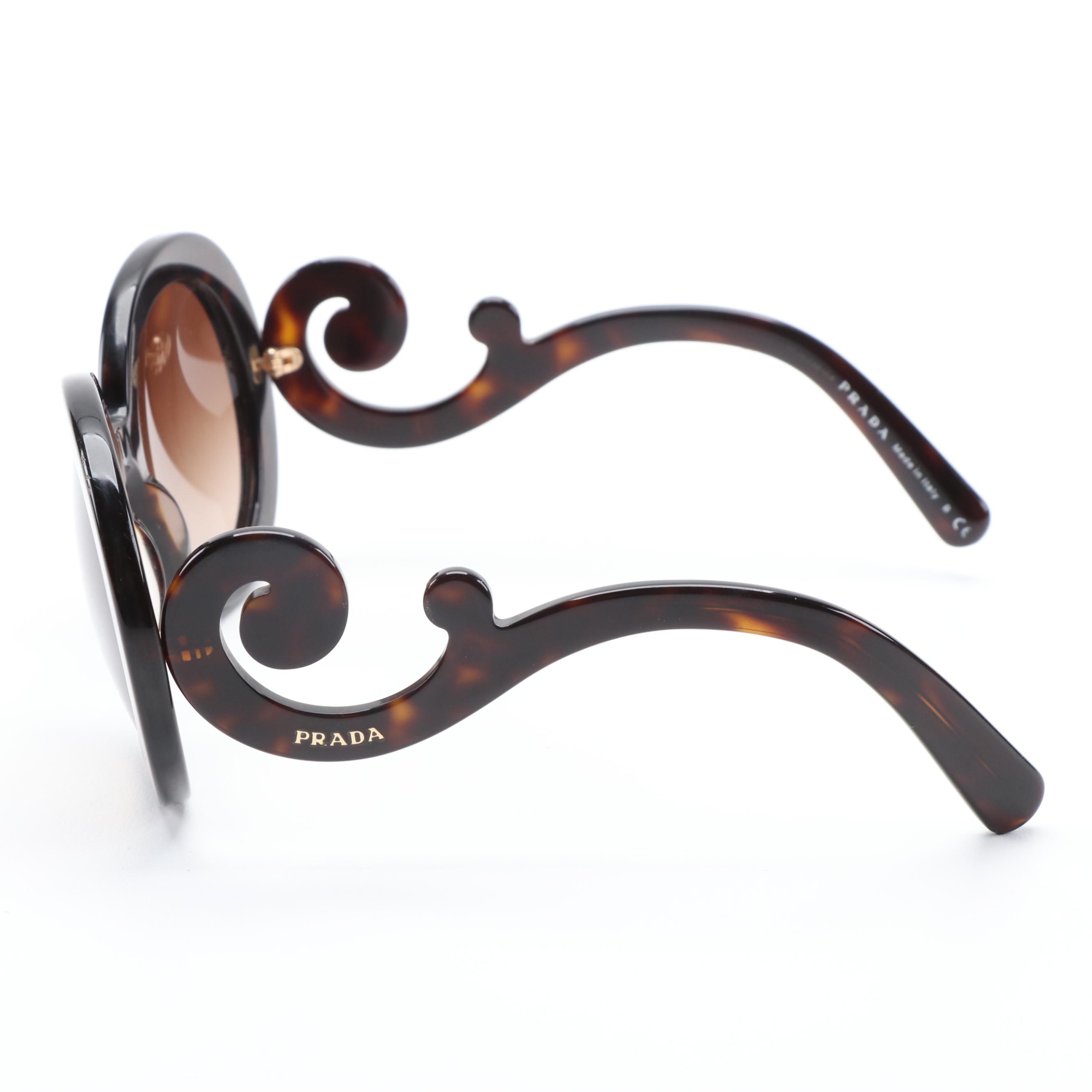 Prada Baroque PR27N Round Faux Tortoise Shell Sunglasses with Box