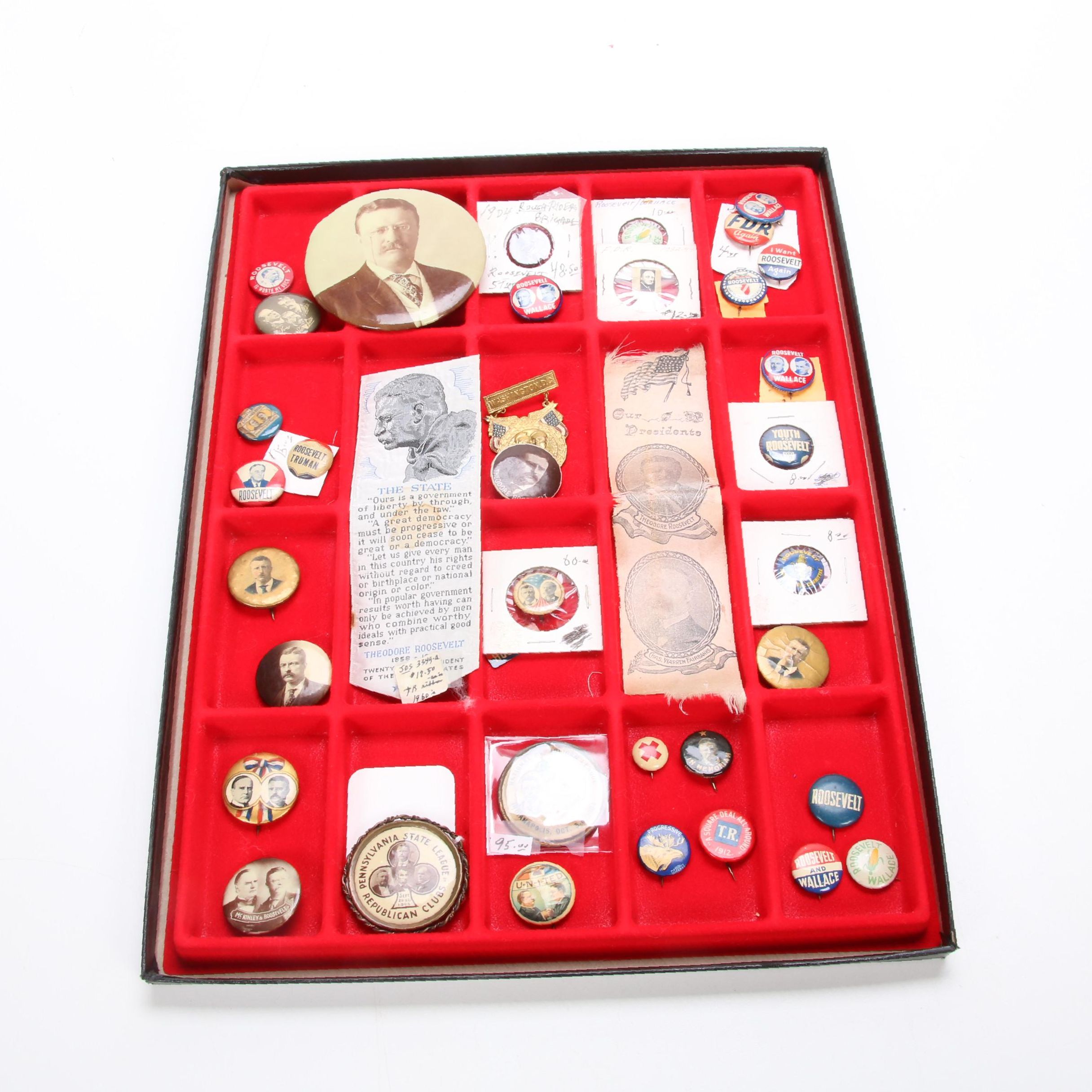 Theodore and Franklin Delano Roosevelt Campaign and Commemorative Pins