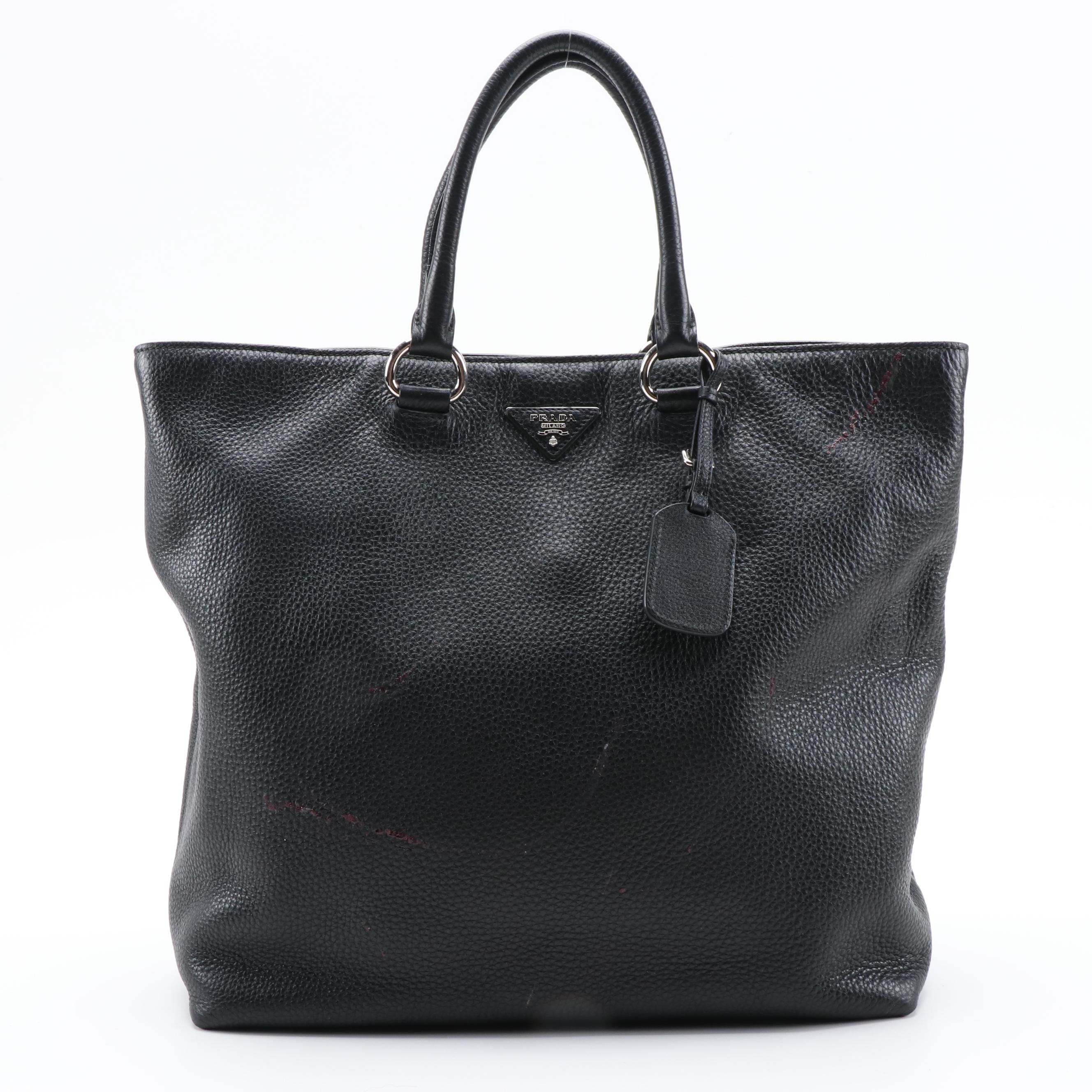 Prada Black Vitello Daino Leather Two-Way Tote