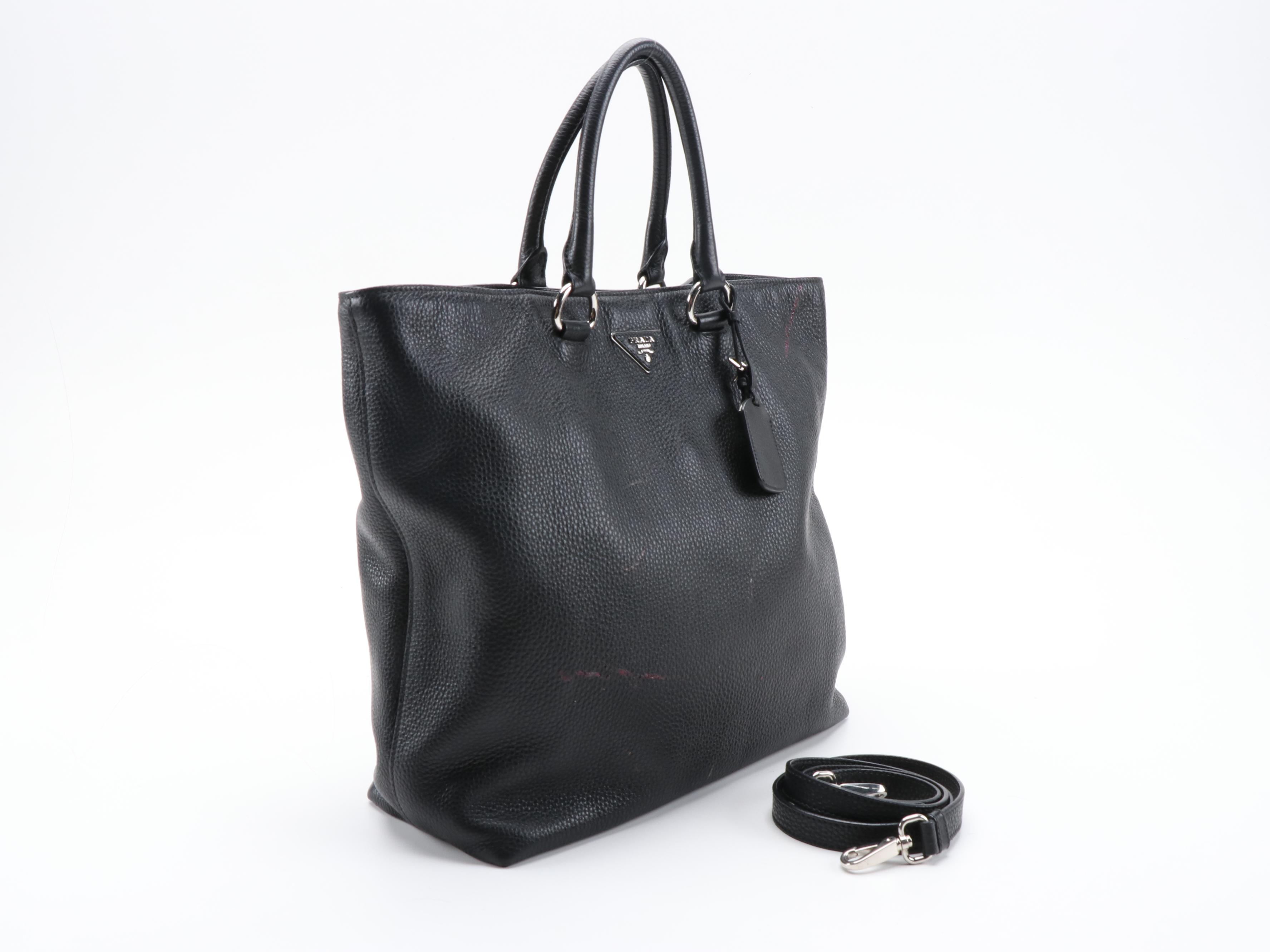 Prada Black Vitello Daino Leather Two-Way Tote