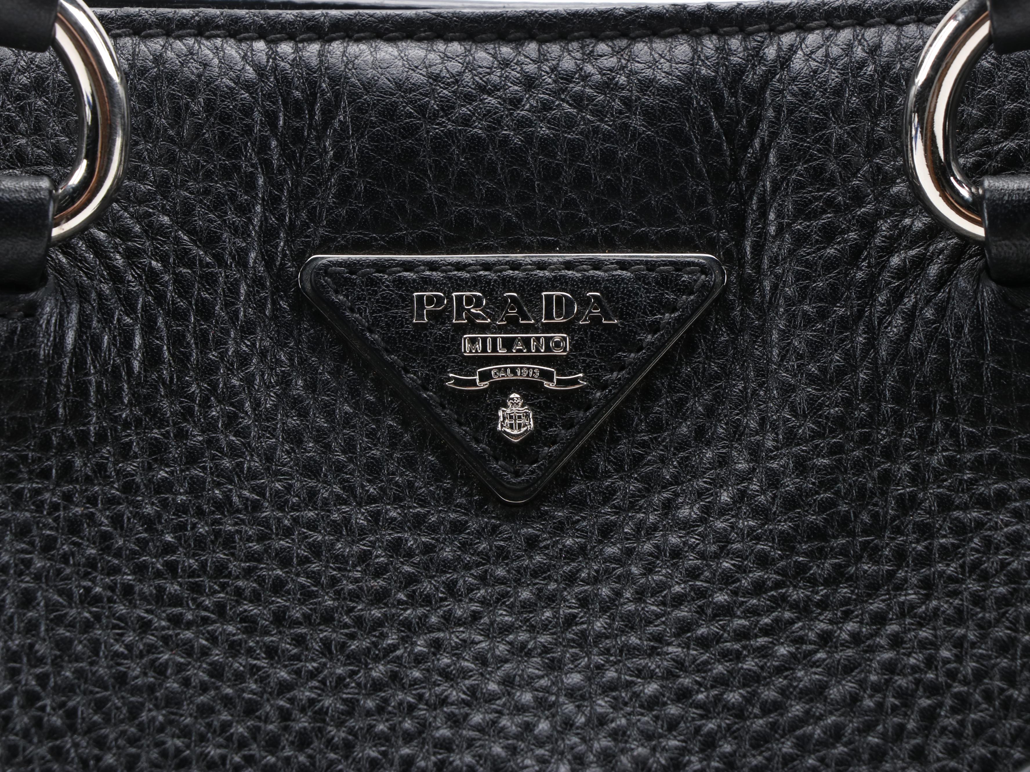 Prada Black Vitello Daino Leather Two-Way Tote