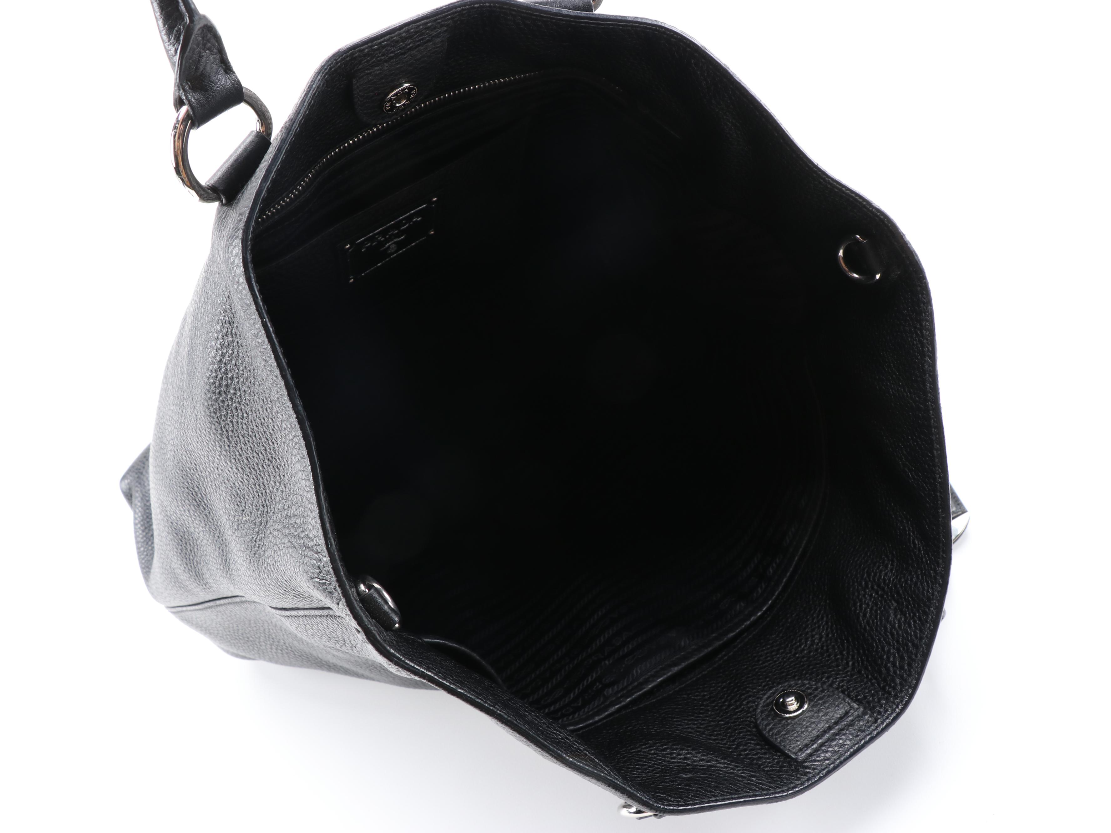 Prada Black Vitello Daino Leather Two-Way Tote