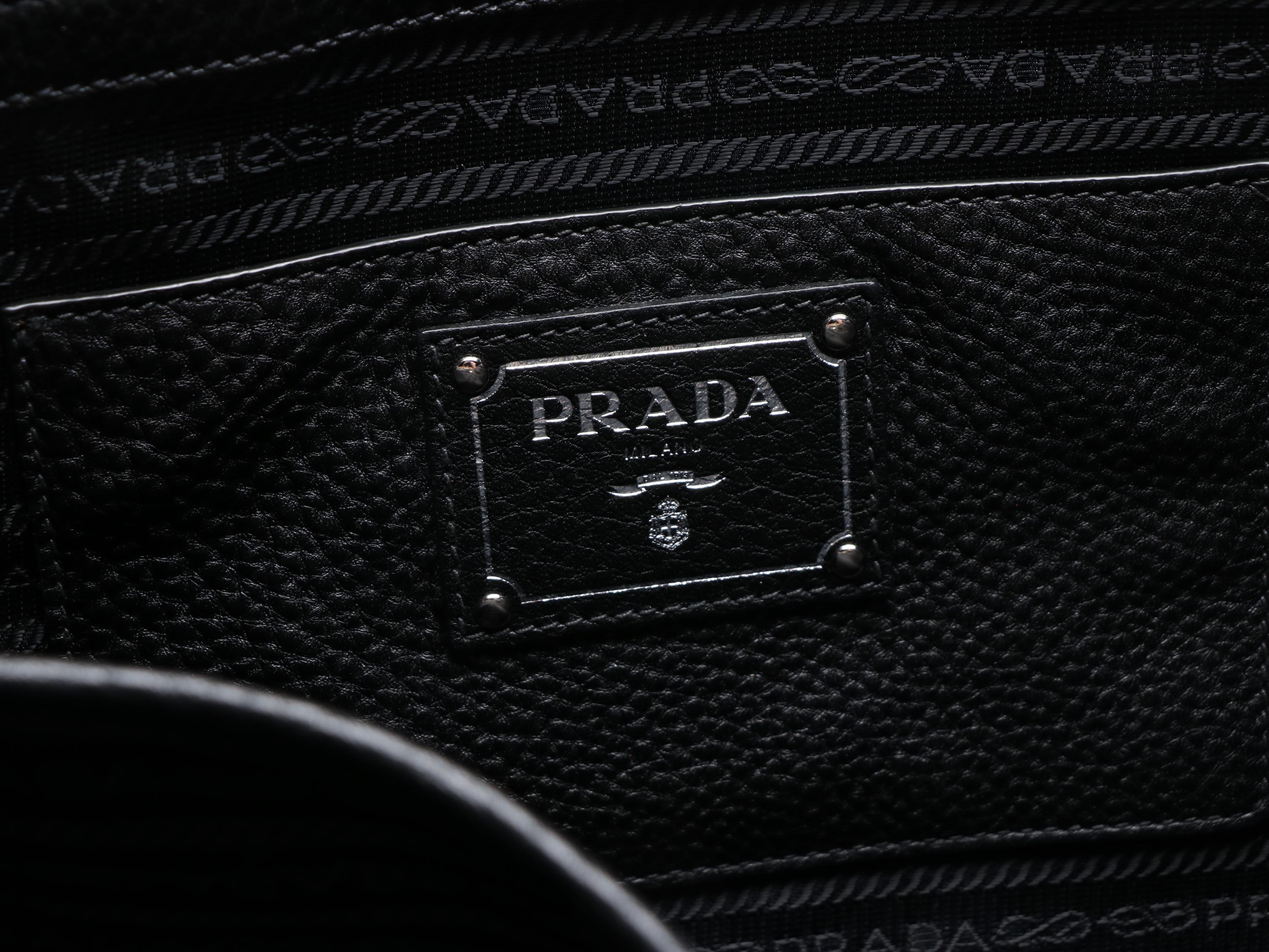 Prada Black Vitello Daino Leather Two-Way Tote