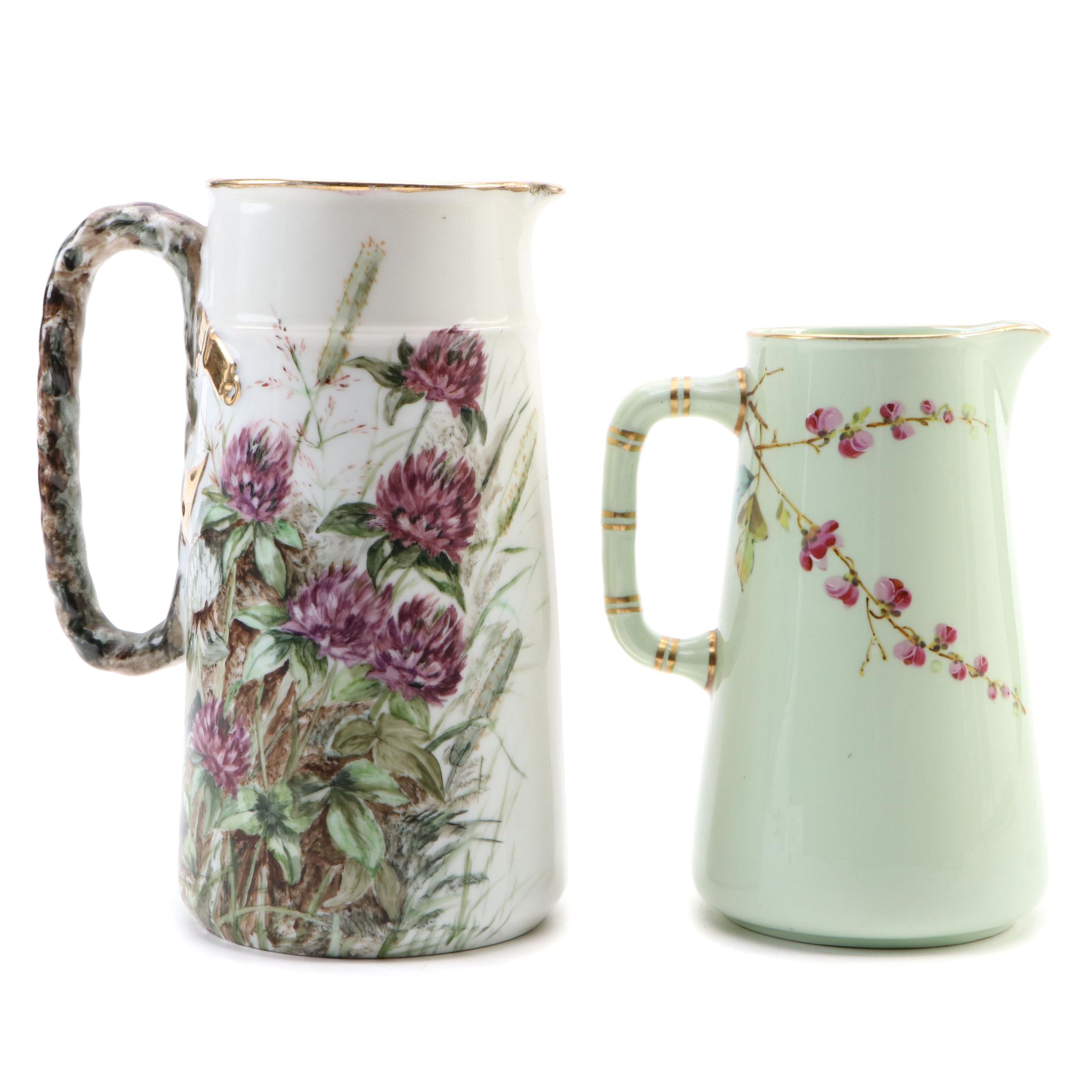 Hand-Painted Jugs Including One English Made Haviland Limoges Decorated
