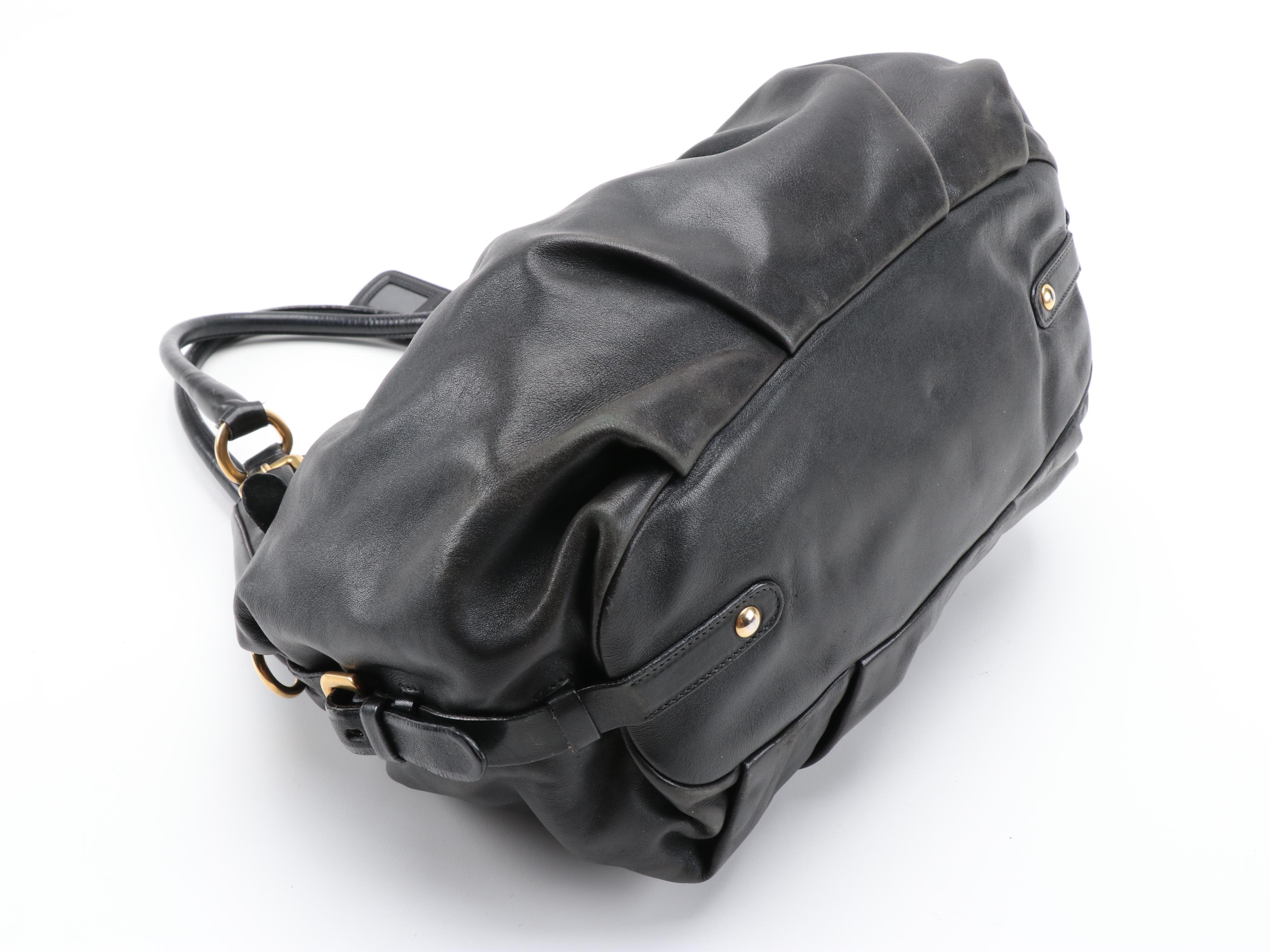 Prada Black Soft Calf Leather Gathered Hobo Bag