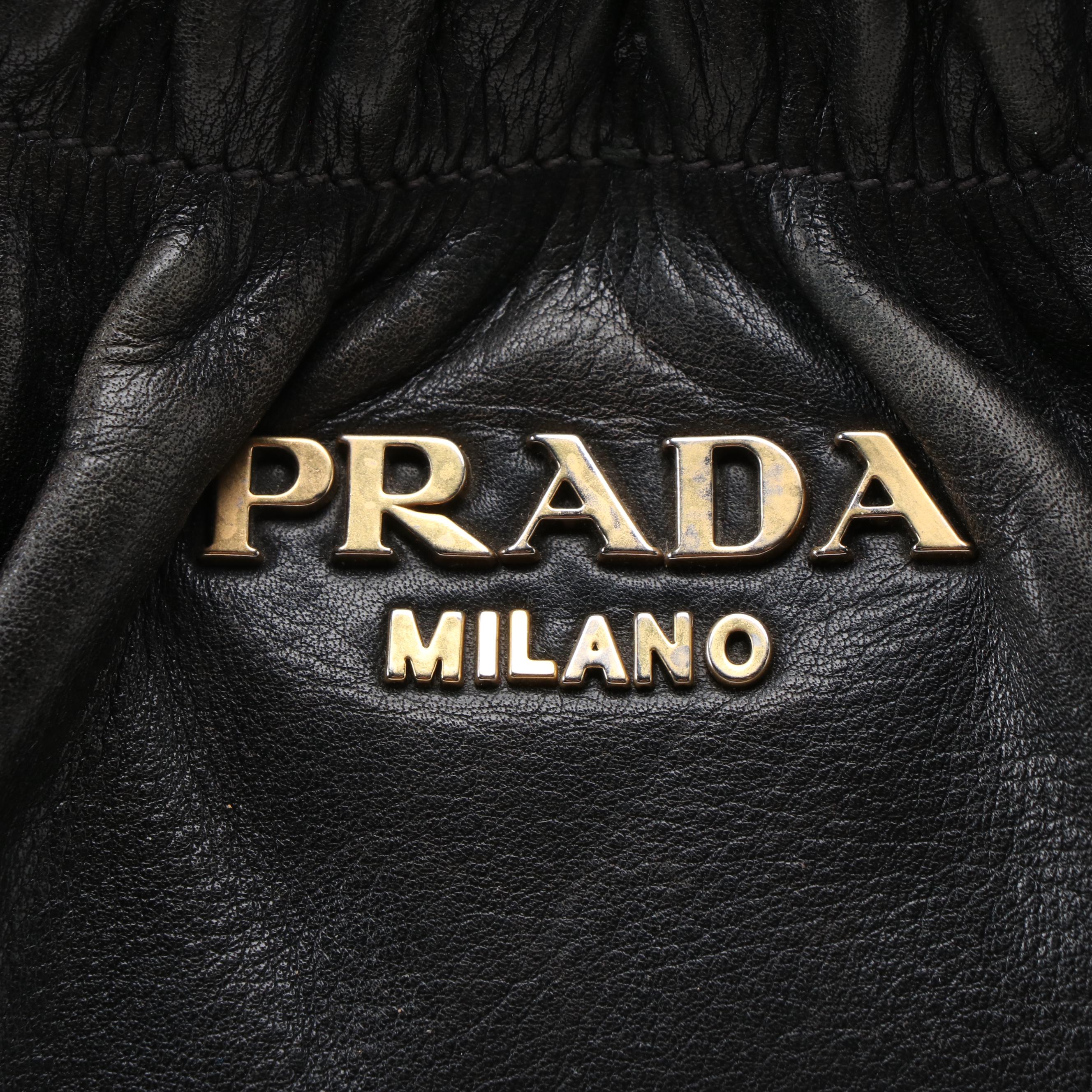 Prada Black Soft Calf Leather Gathered Hobo Bag