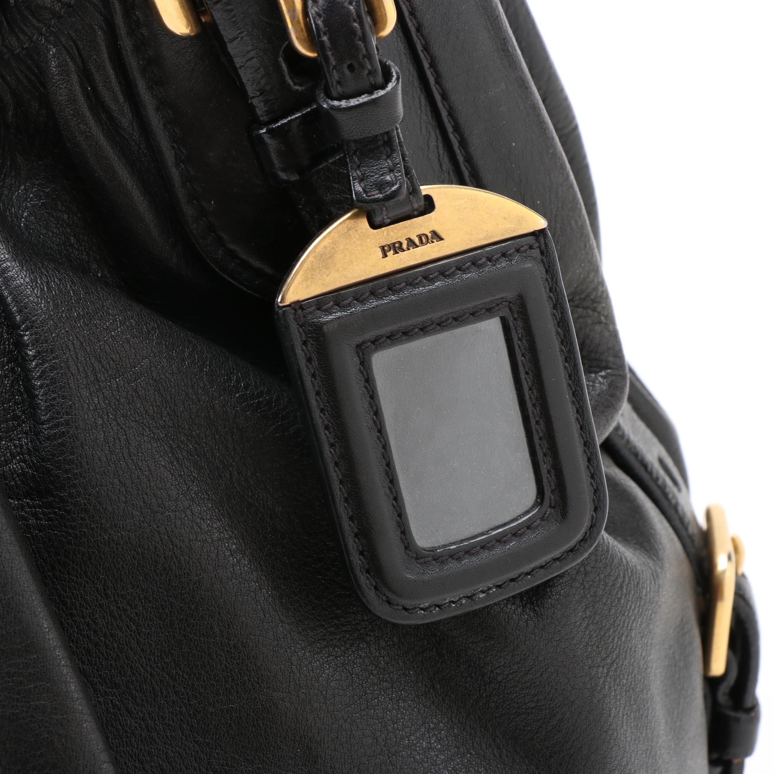 Prada Black Soft Calf Leather Gathered Hobo Bag