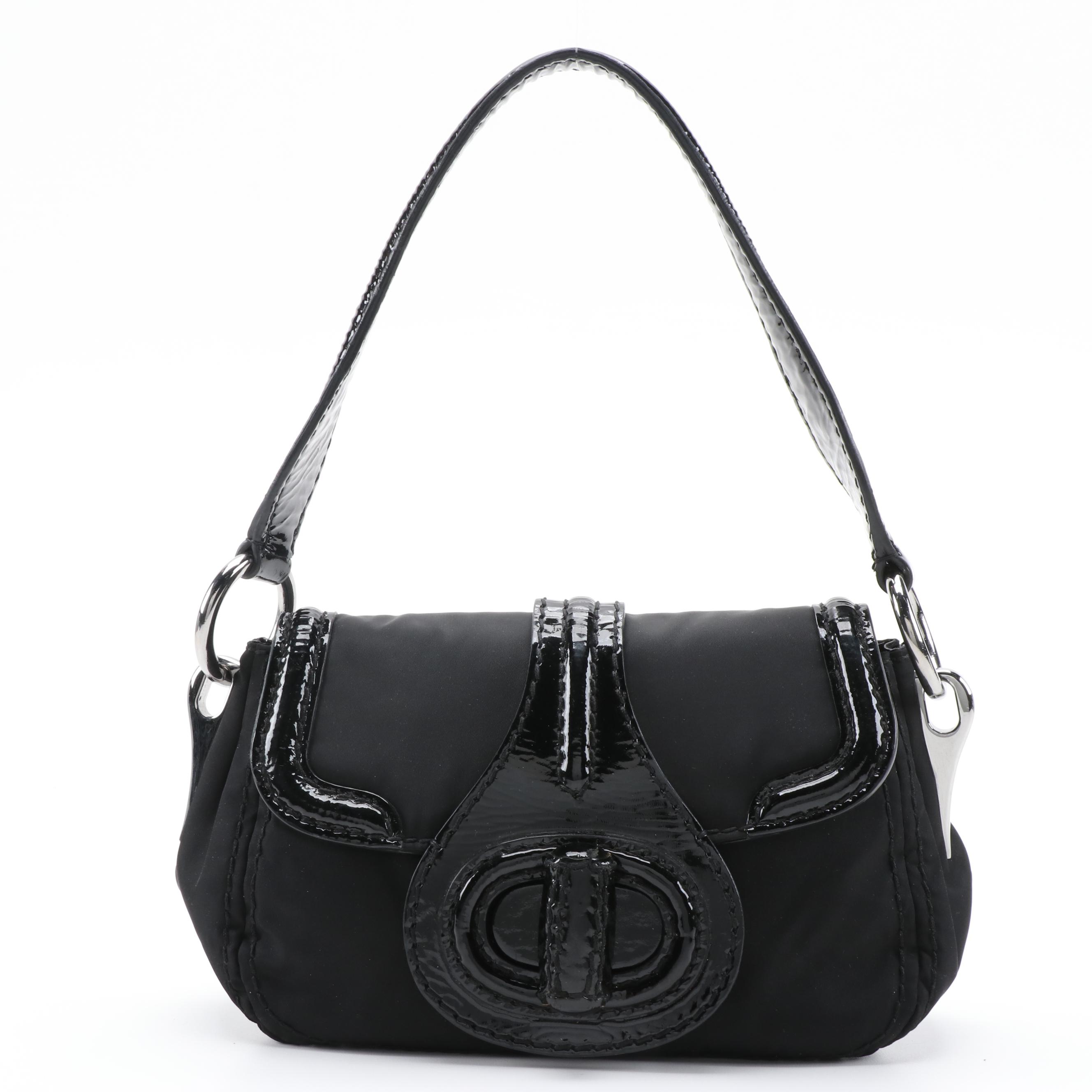 Prada Vernice Black Tessuto Nylon and Patent Leather Shoulder Bag