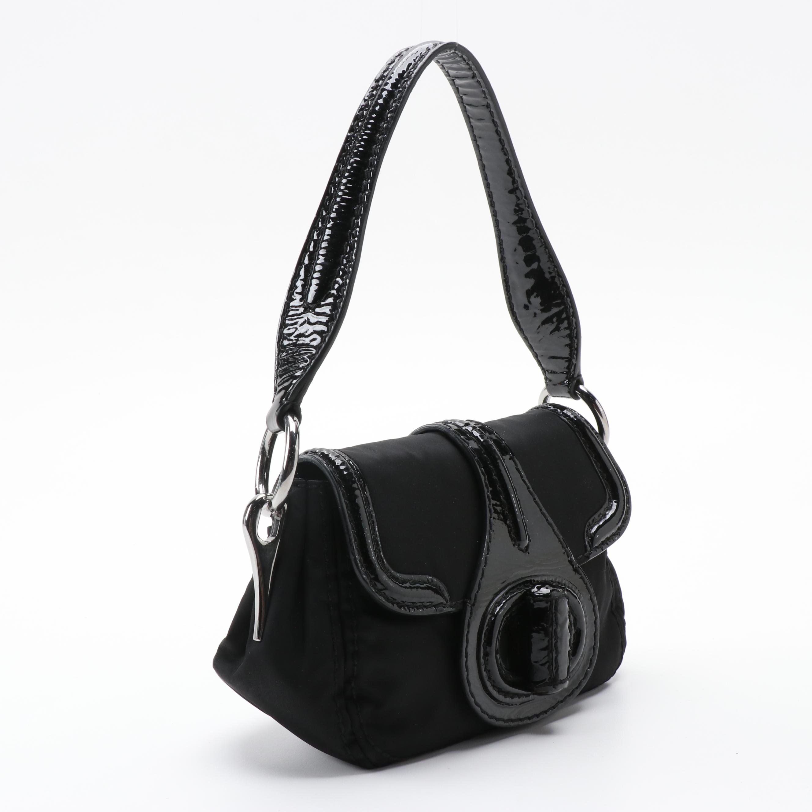 Prada Vernice Black Tessuto Nylon and Patent Leather Shoulder Bag
