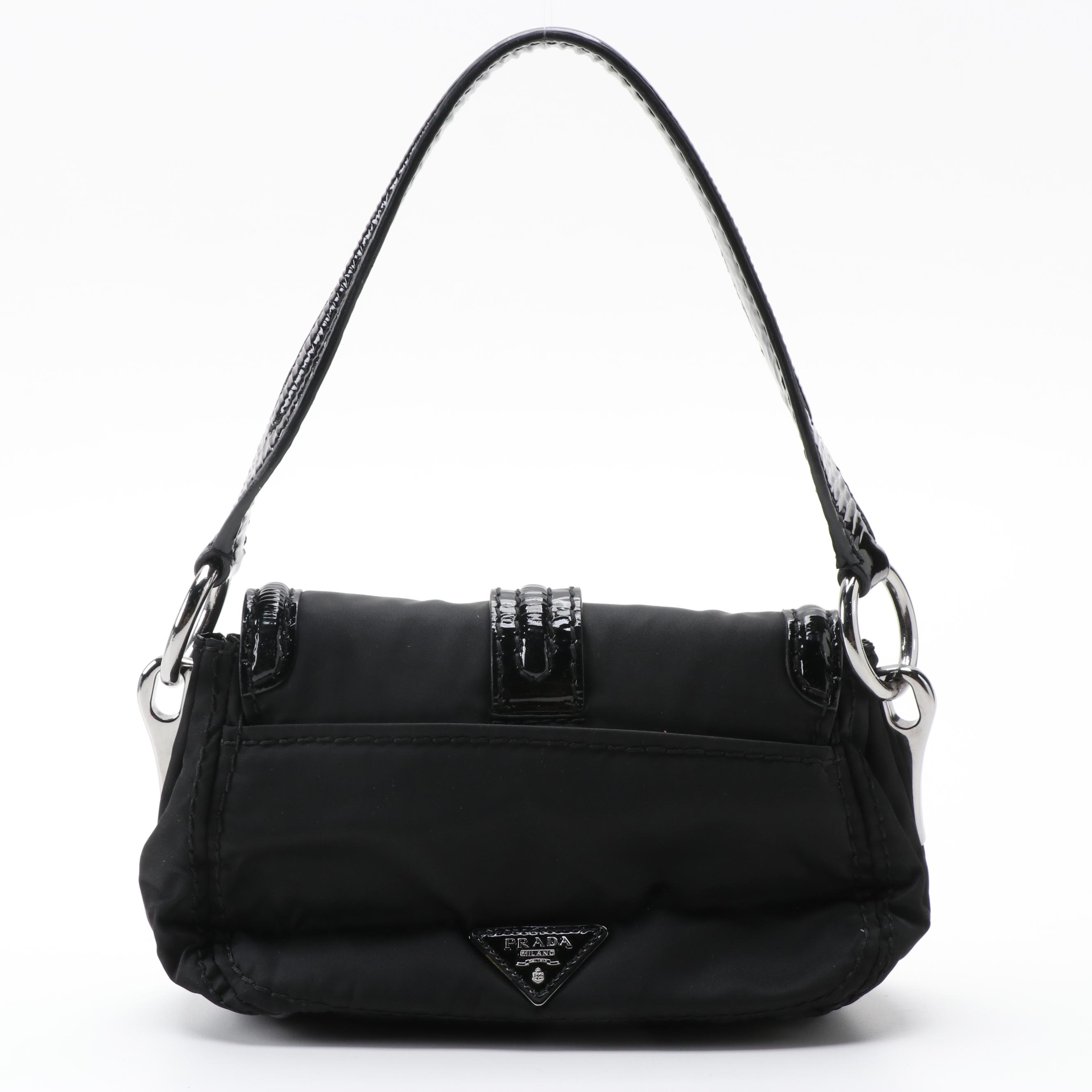 Prada Vernice Black Tessuto Nylon and Patent Leather Shoulder Bag