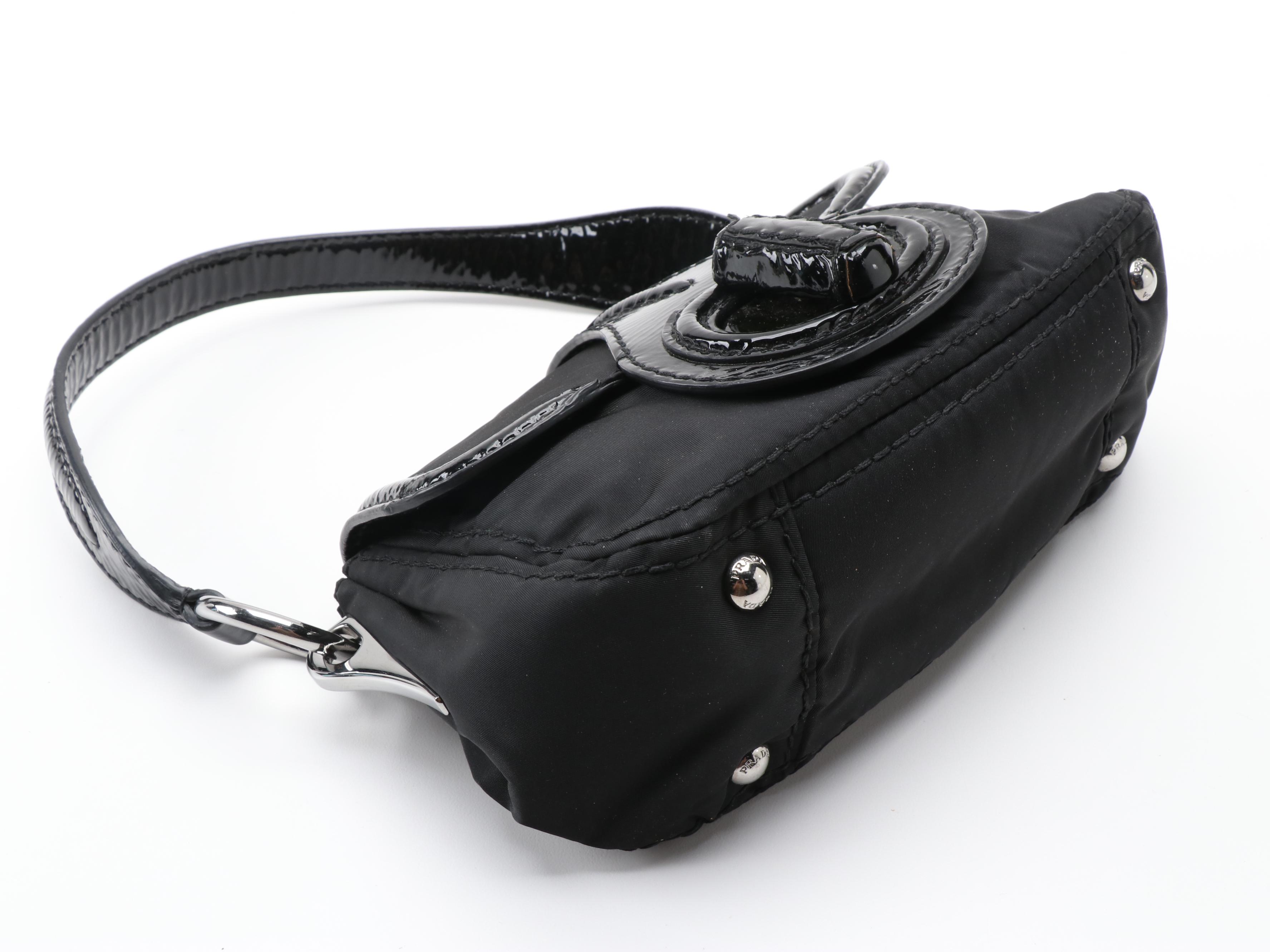 Prada Vernice Black Tessuto Nylon and Patent Leather Shoulder Bag