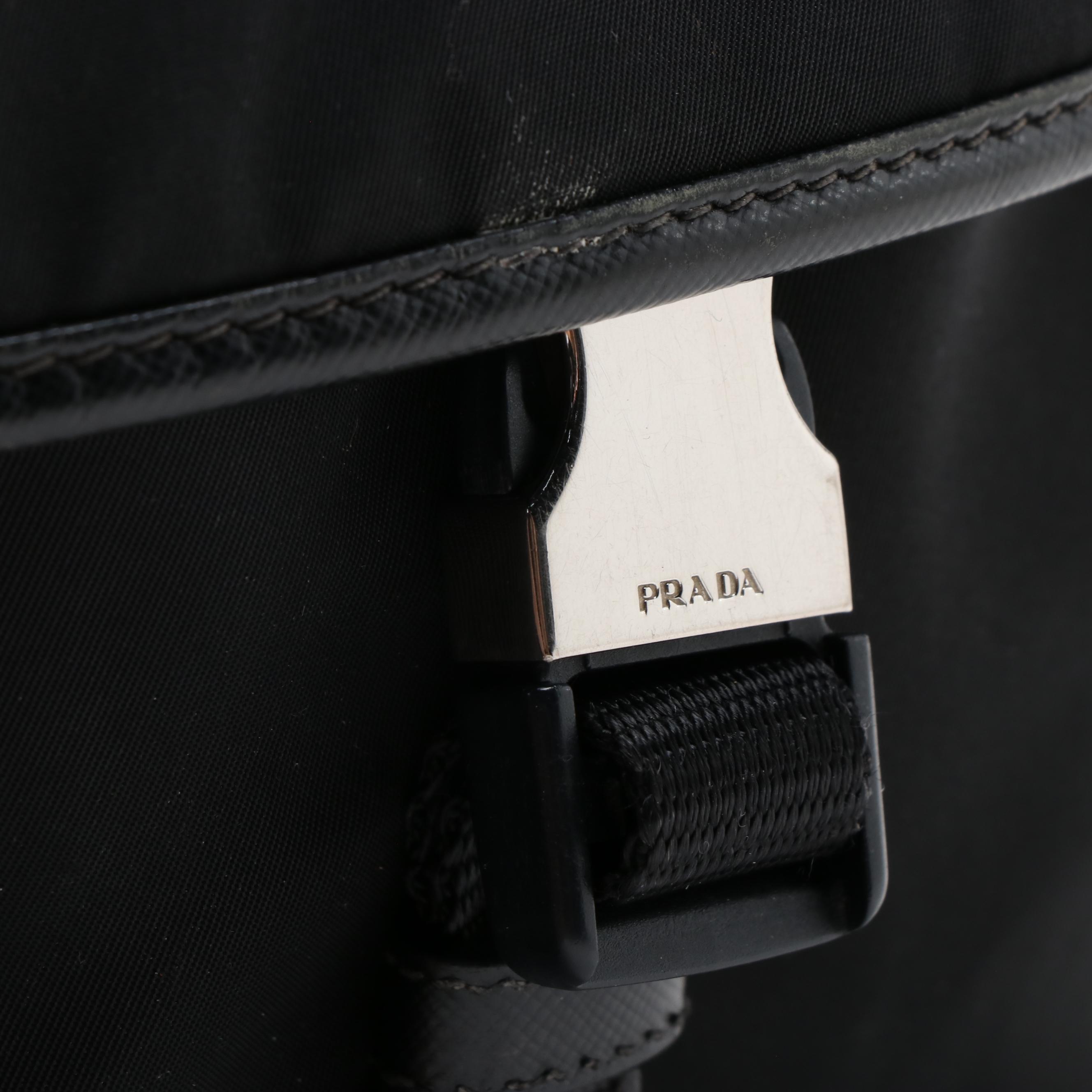 Prada Black Tessuto Nylon Front Flap Bag with Leather Trim