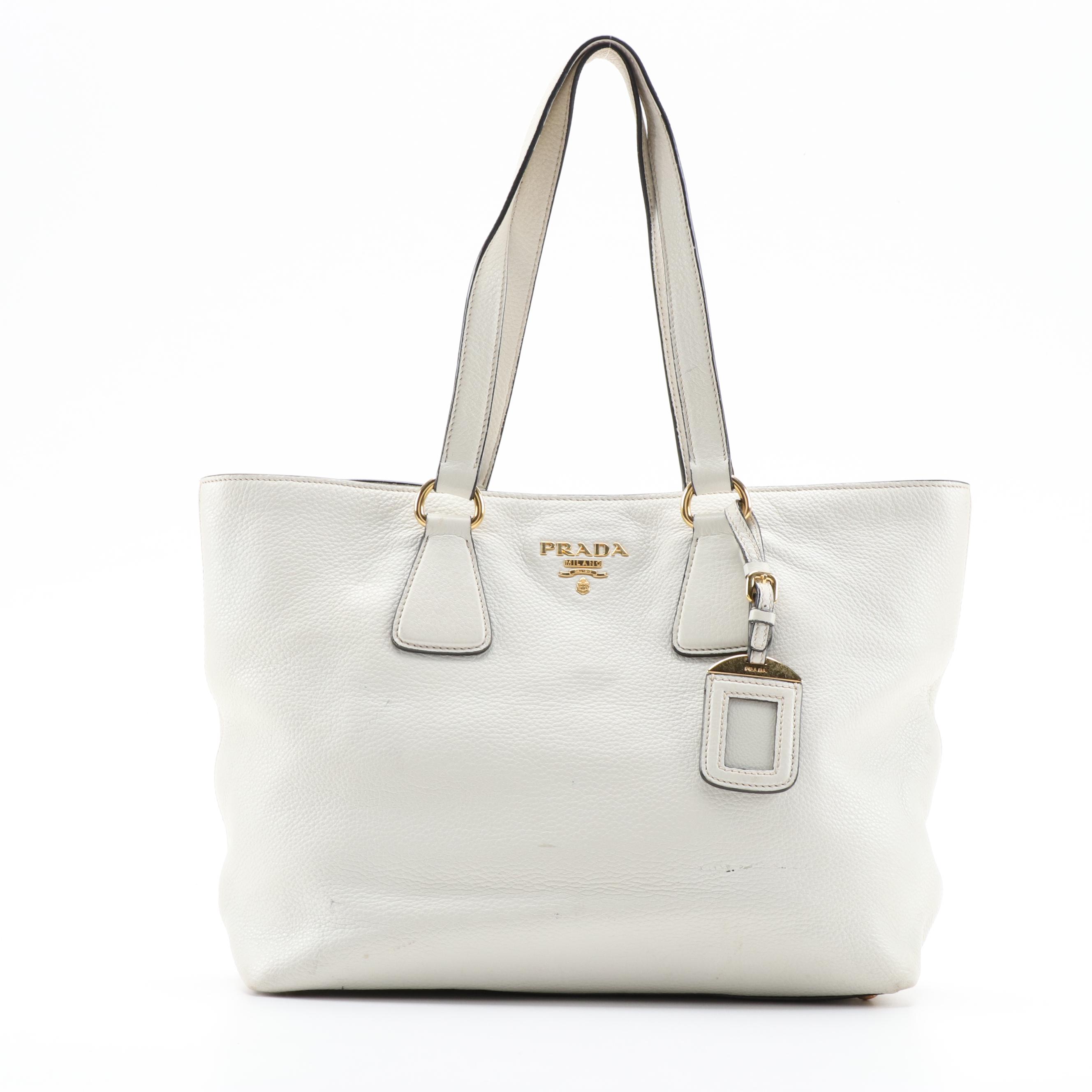 Prada Phenix Talco White Vitello Leather Shoulder Tote