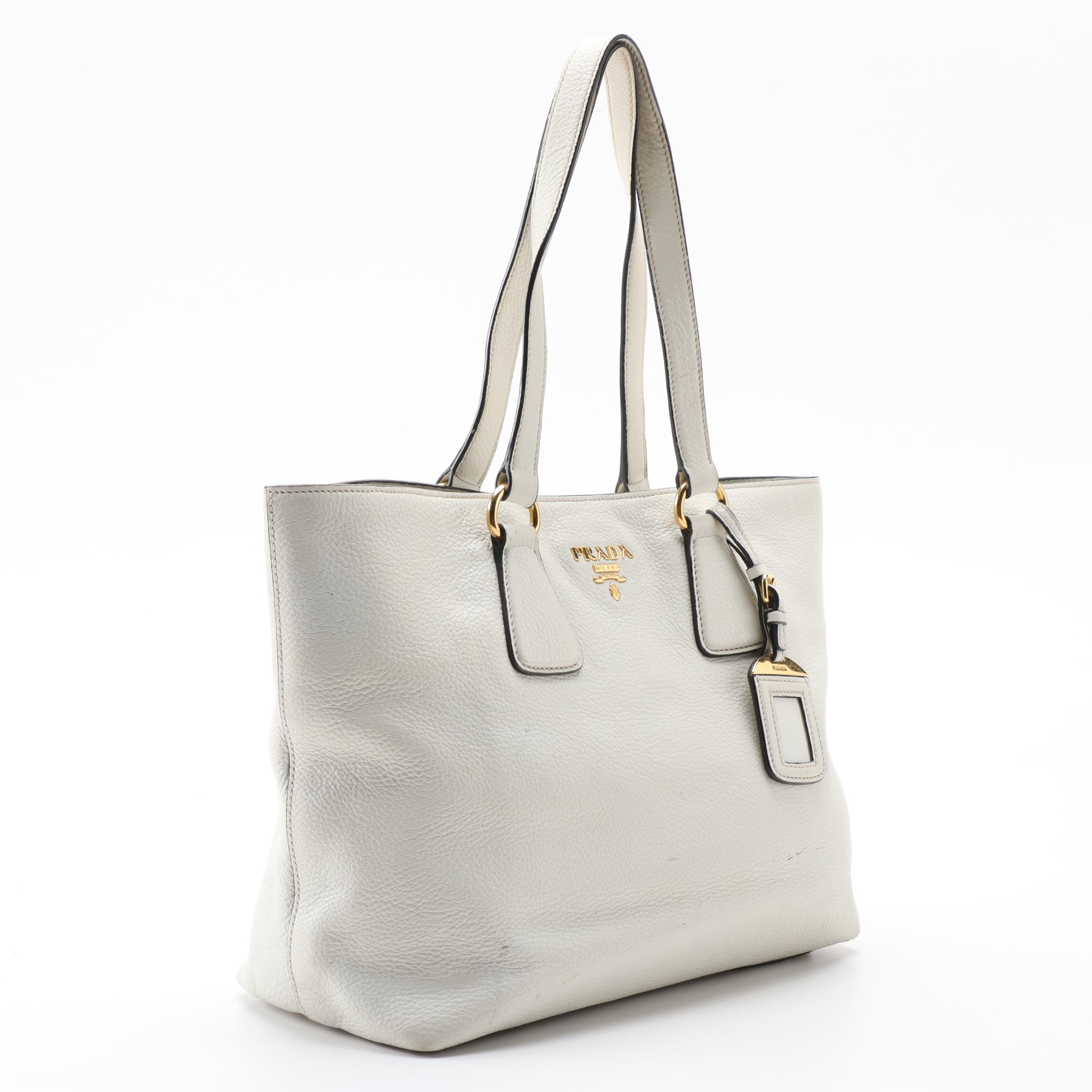 Prada Phenix Talco White Vitello Leather Shoulder Tote