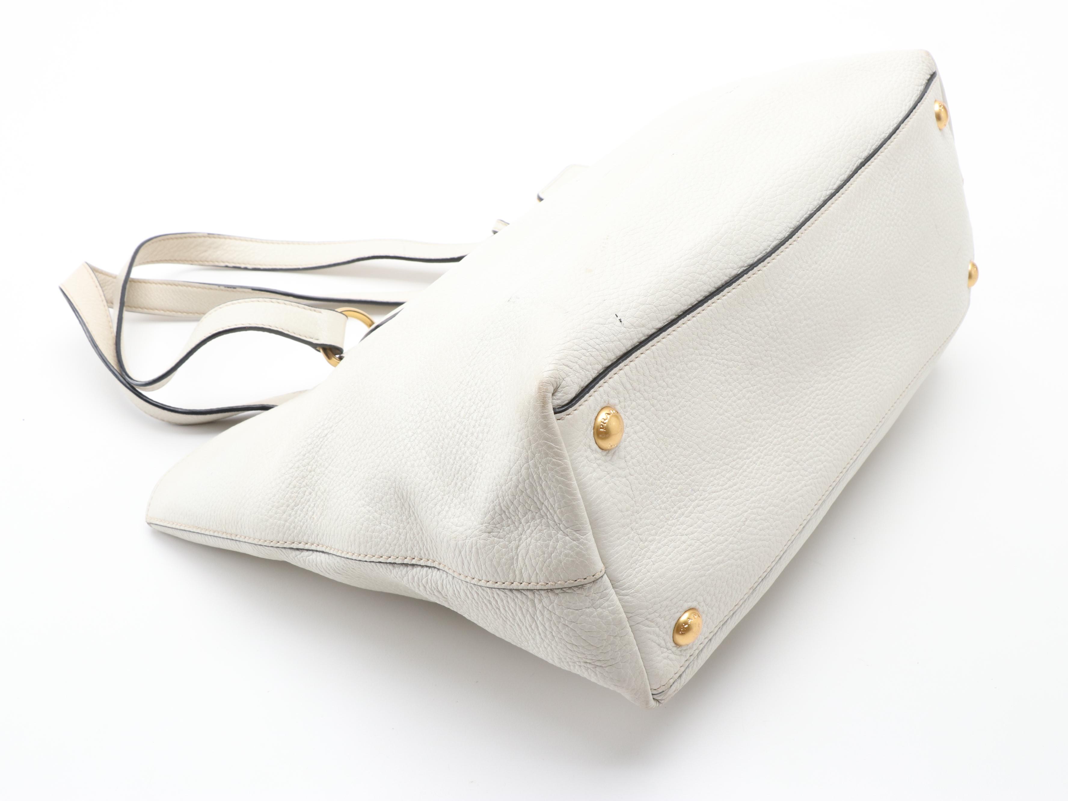 Prada Phenix Talco White Vitello Leather Shoulder Tote