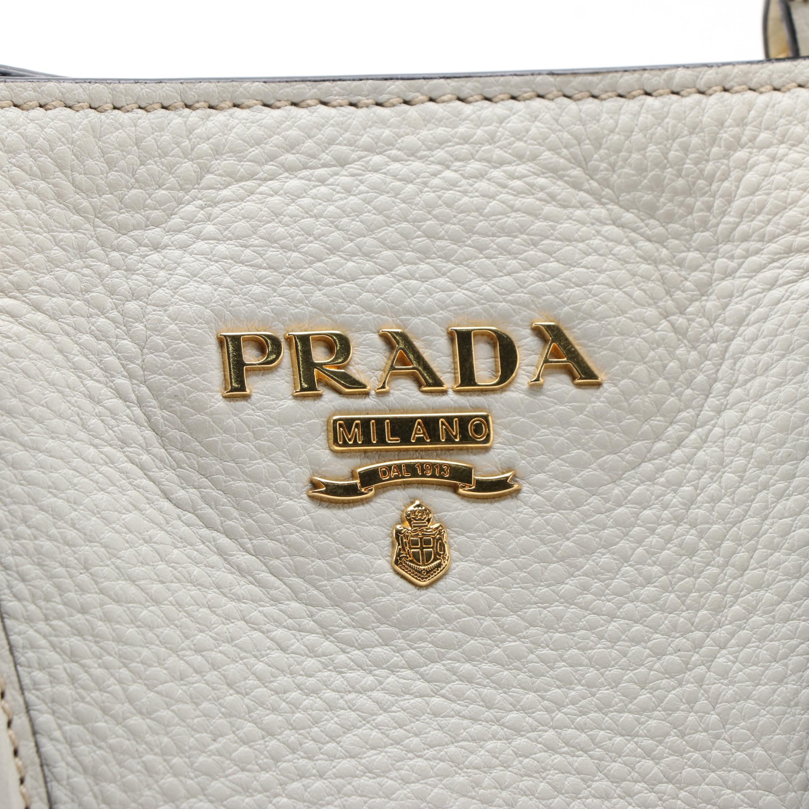 Prada Phenix Talco White Vitello Leather Shoulder Tote