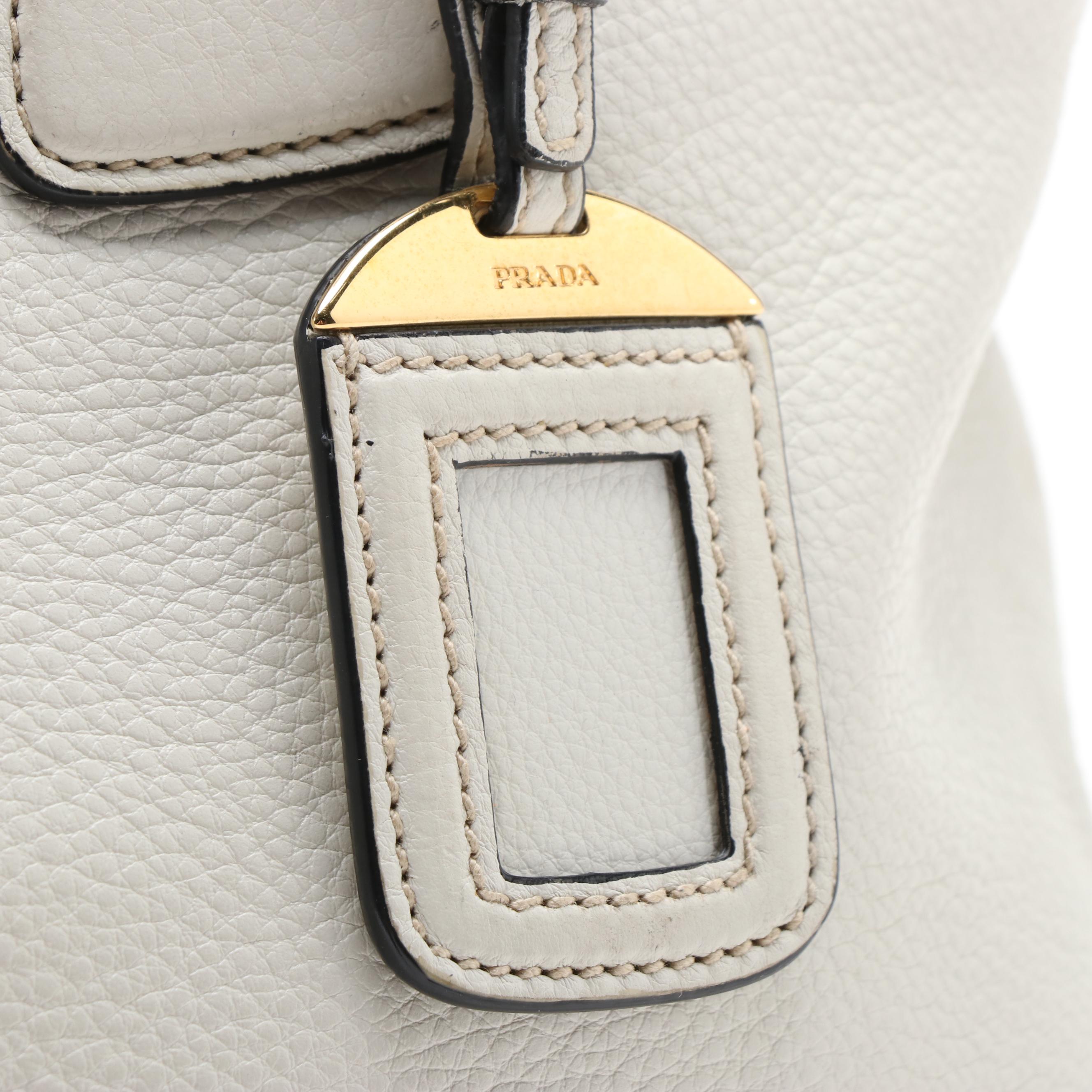 Prada Phenix Talco White Vitello Leather Shoulder Tote