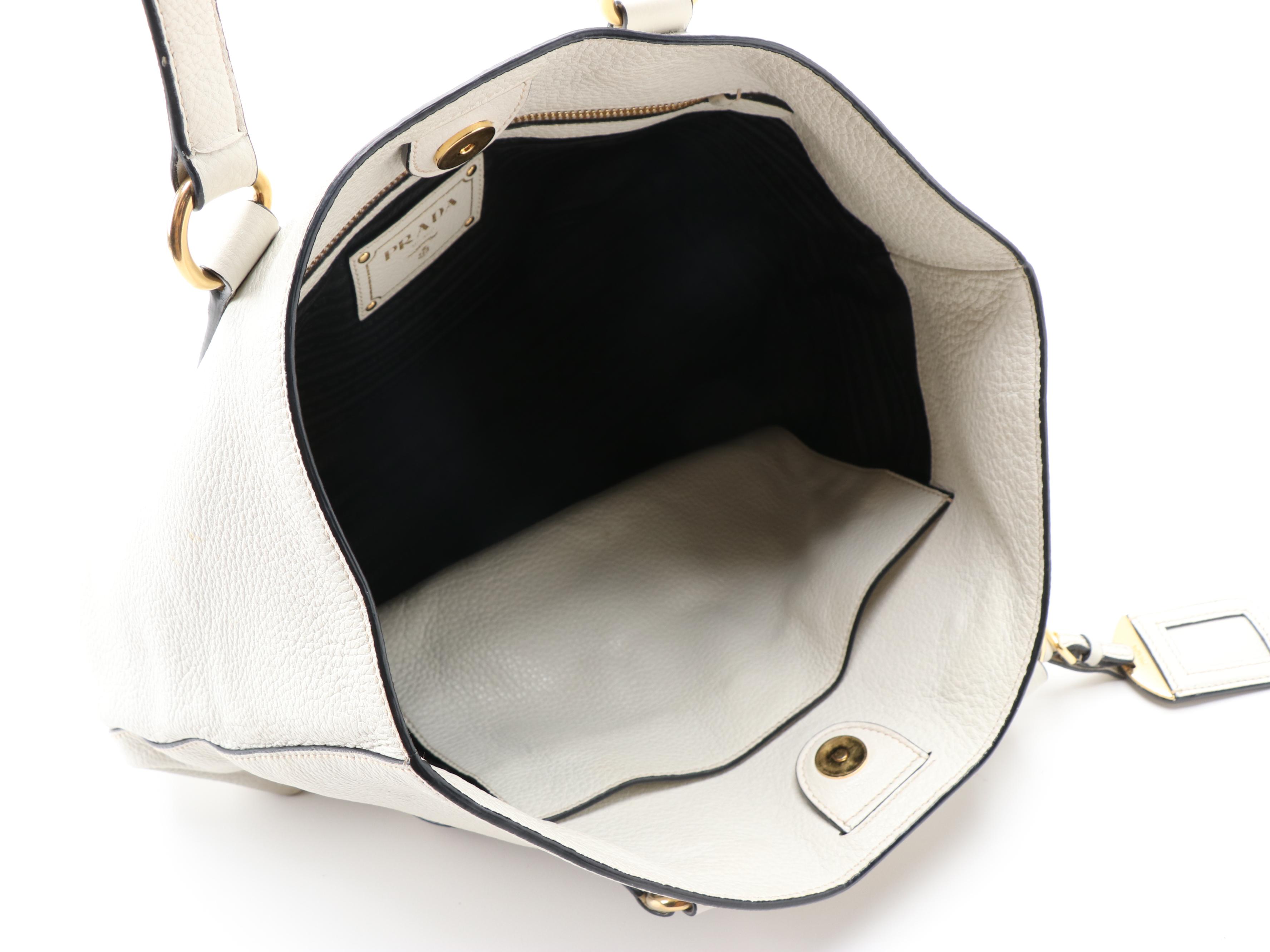 Prada Phenix Talco White Vitello Leather Shoulder Tote