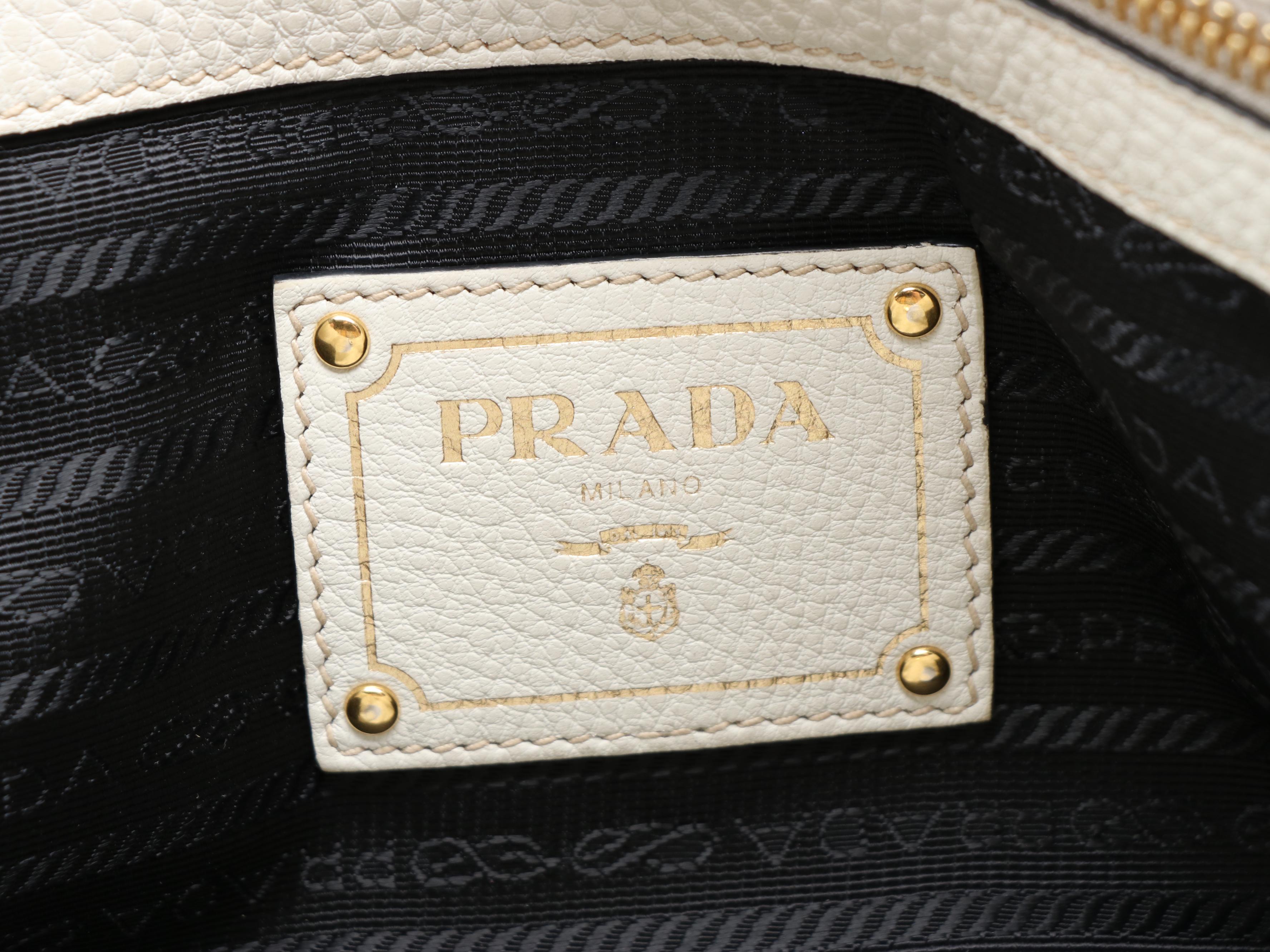 Prada Phenix Talco White Vitello Leather Shoulder Tote
