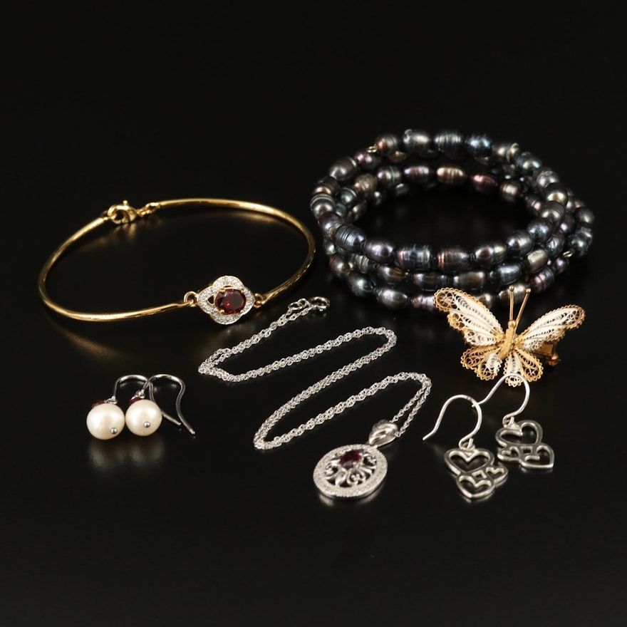 Assorted Jewelry Featuring Enamel Filigree Butterfly Brooch