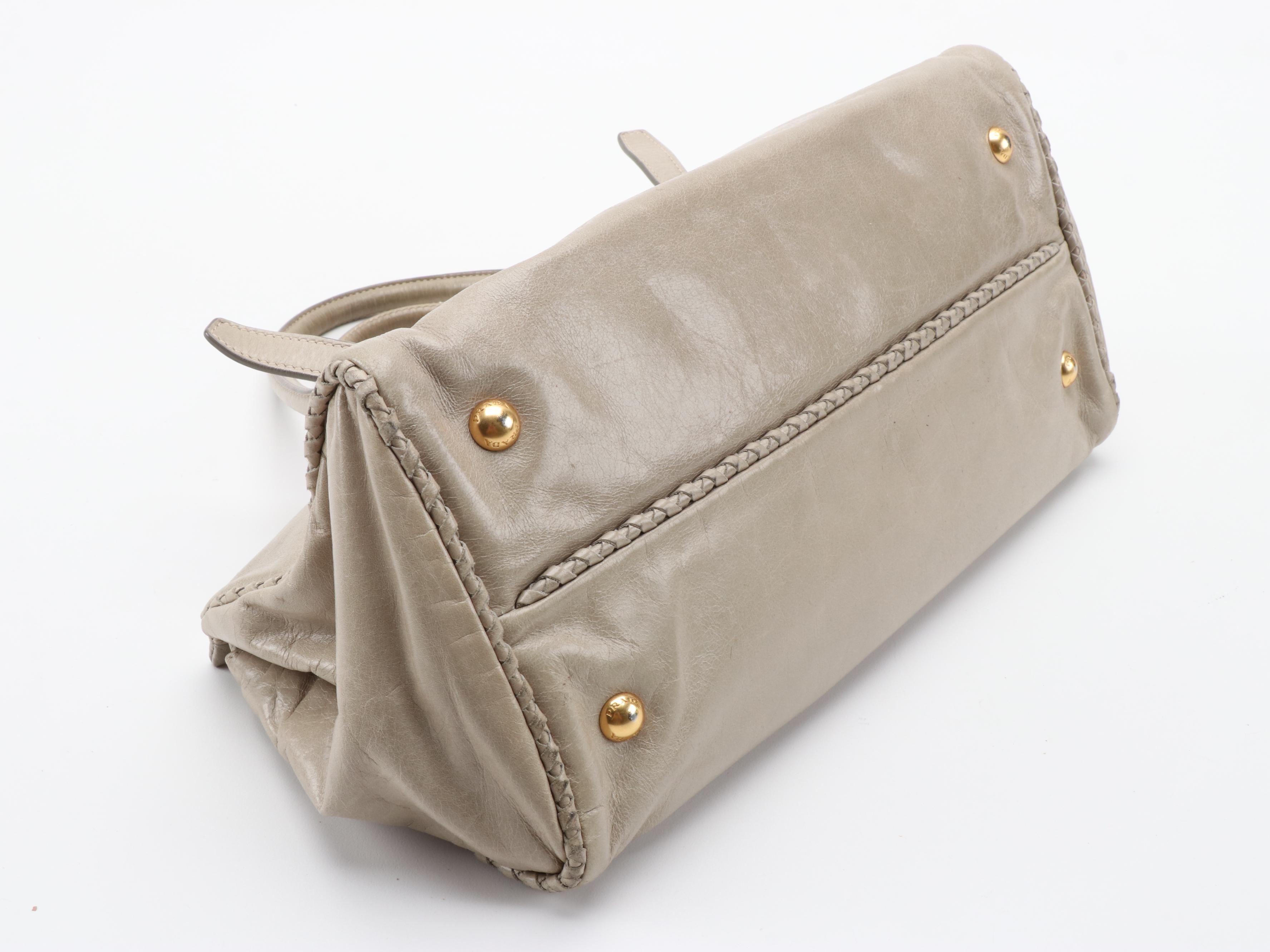 Prada Taupe Vitello Leather Two-Way Buckle Tote