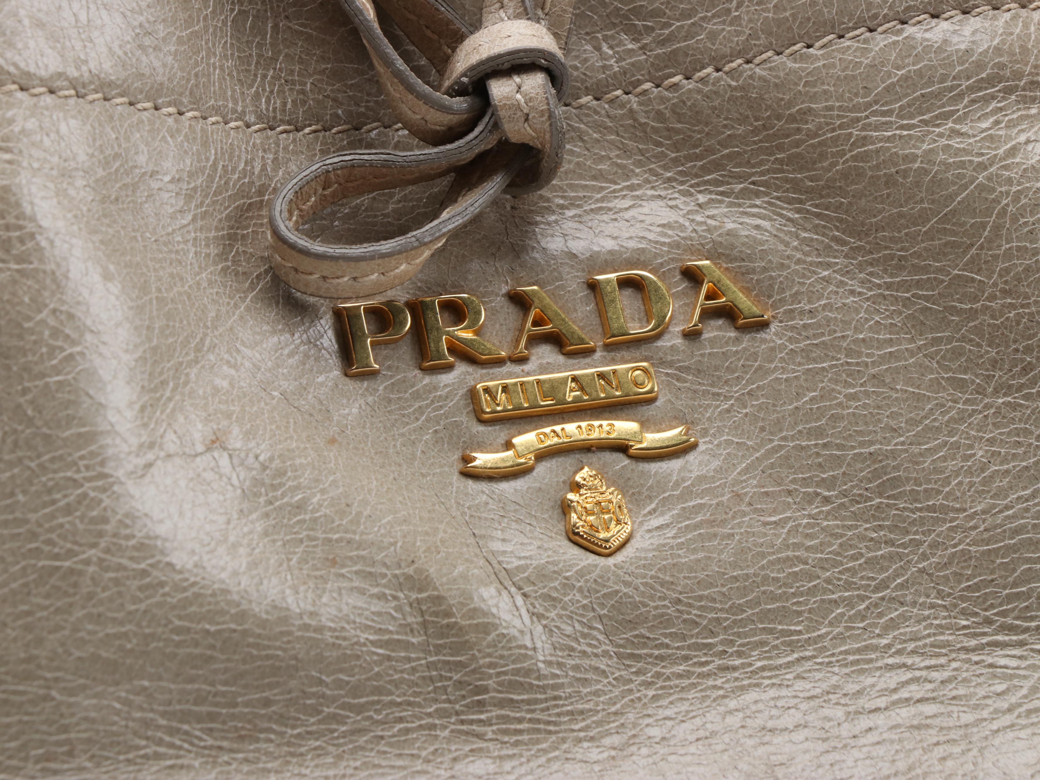 Prada Taupe Vitello Leather Two-Way Buckle Tote