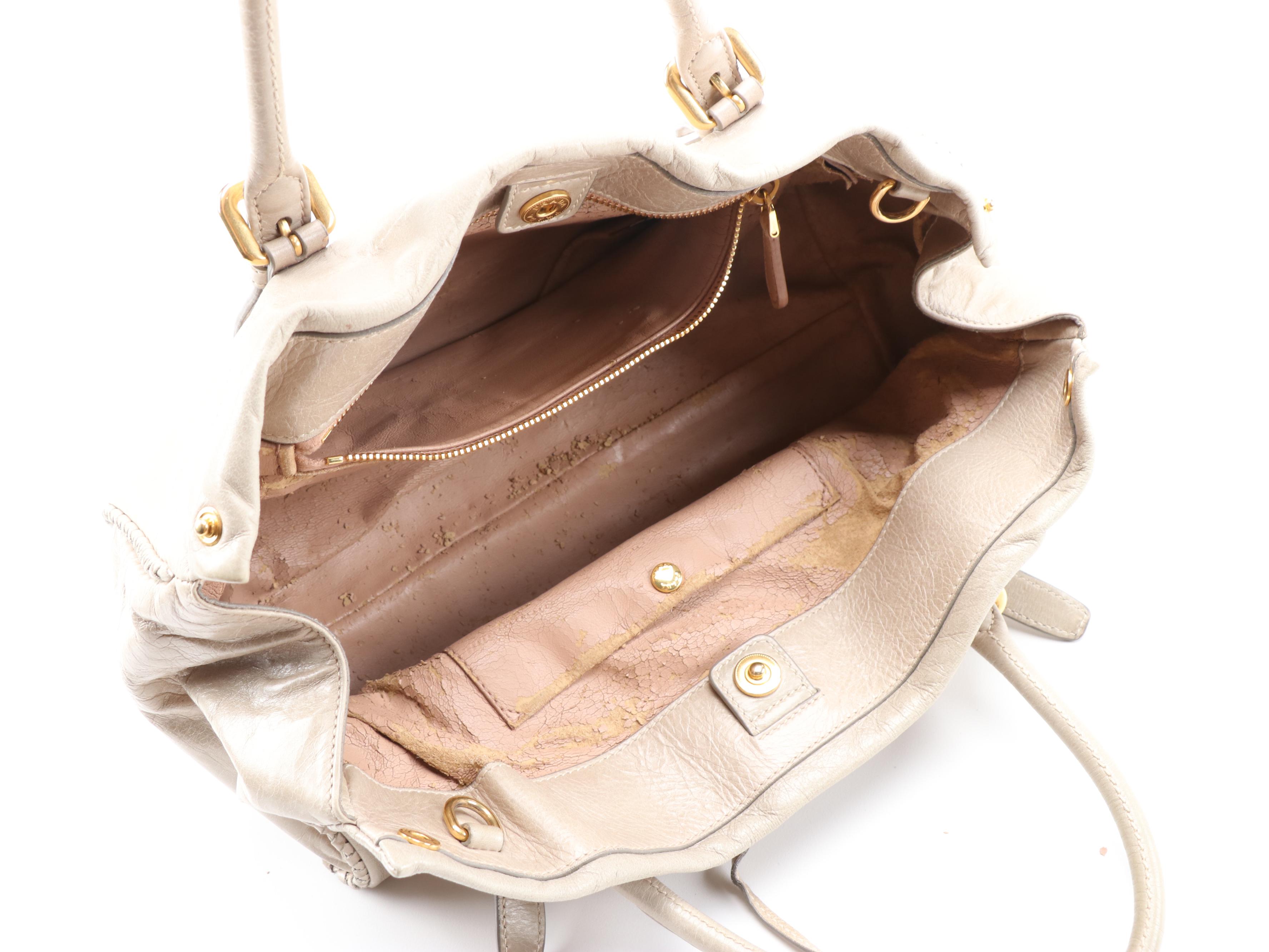 Prada Taupe Vitello Leather Two-Way Buckle Tote