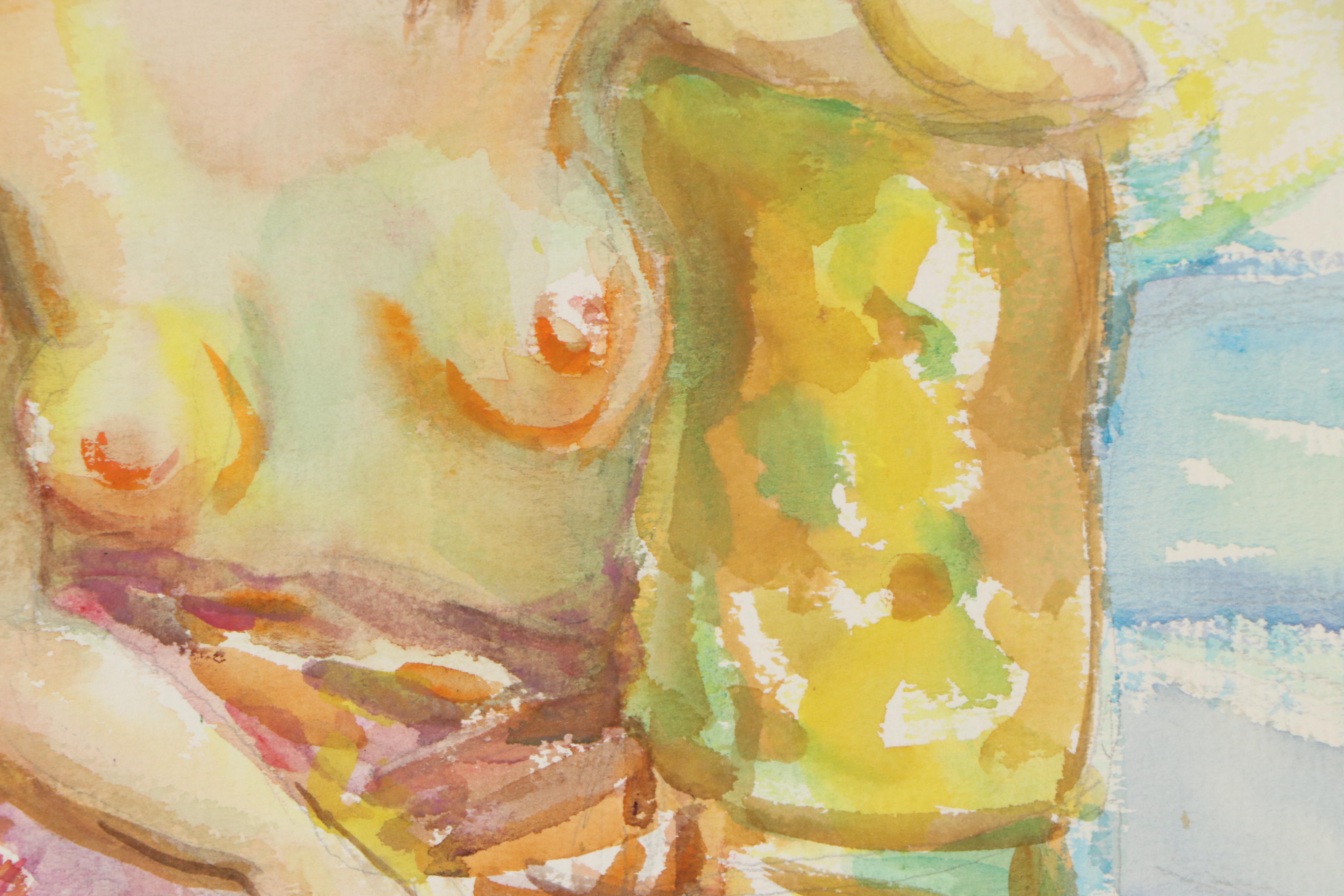 Yolanda Fusco Watercolor Painting Figure Study, Mid to Late 20th Century