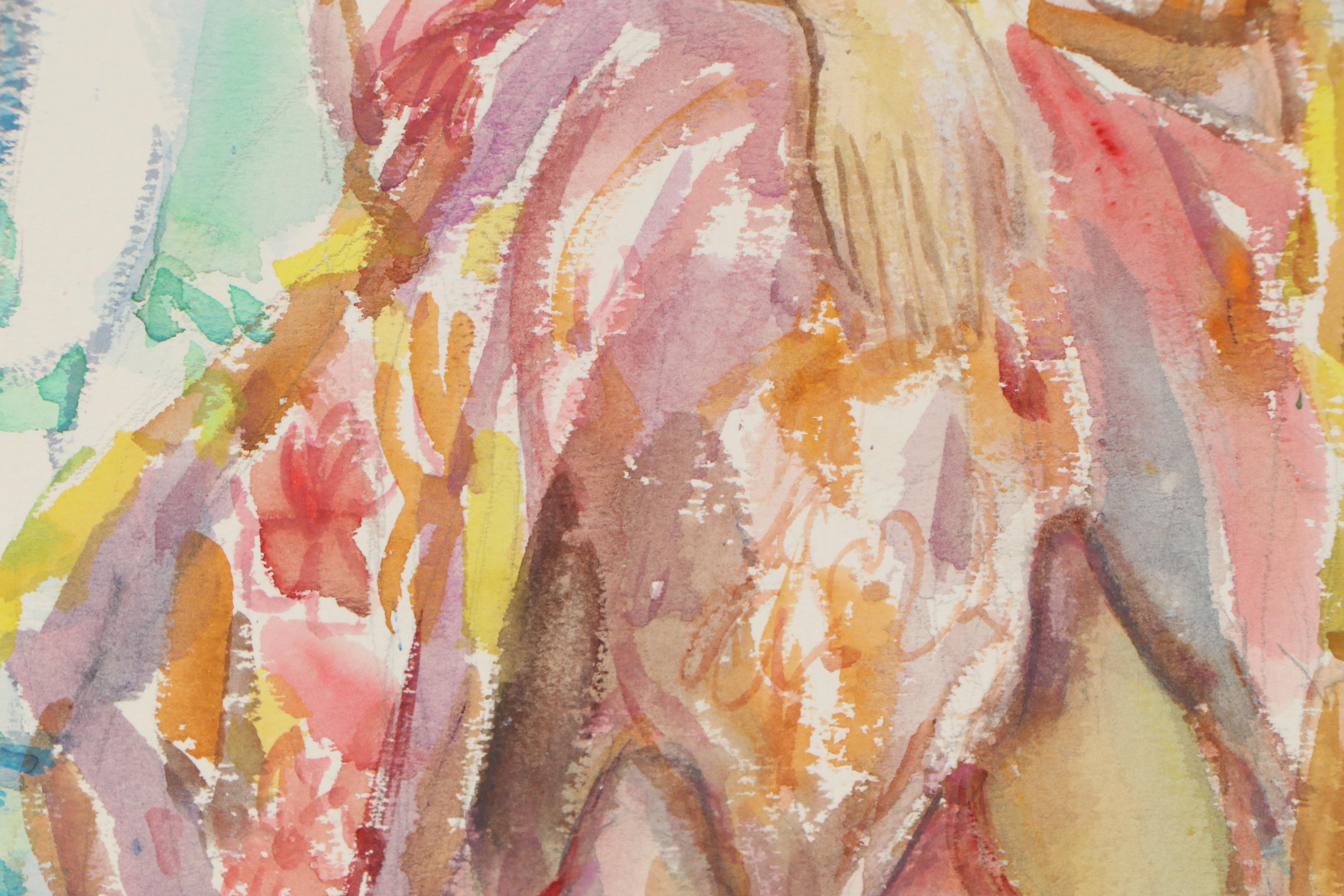 Yolanda Fusco Watercolor Painting Figure Study, Mid to Late 20th Century