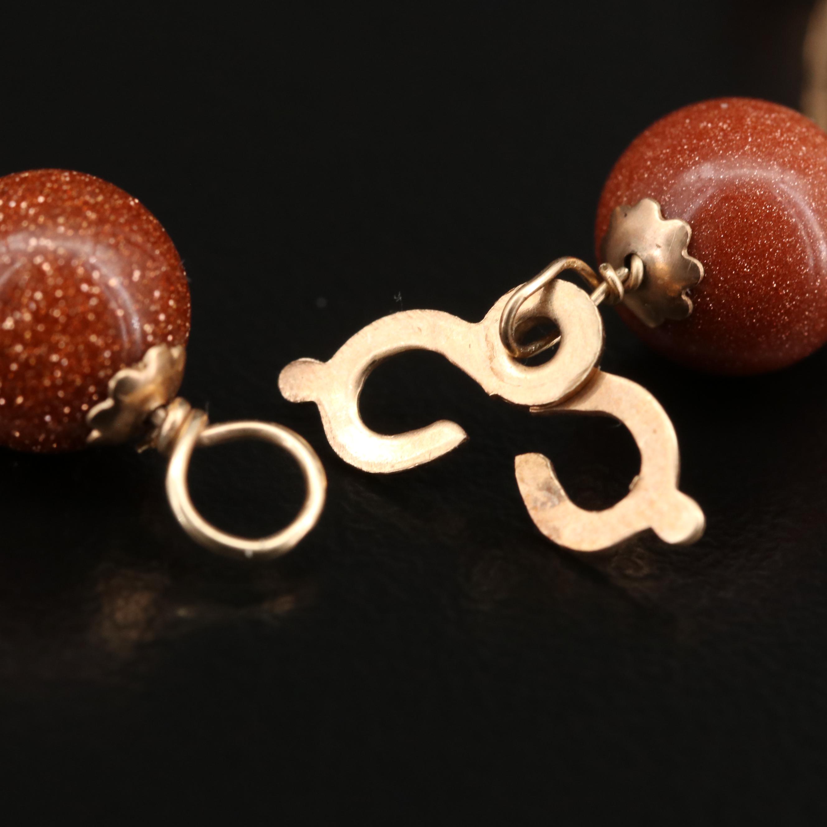 14K Goldstone Glass Beaded Necklace and Station Bracelet