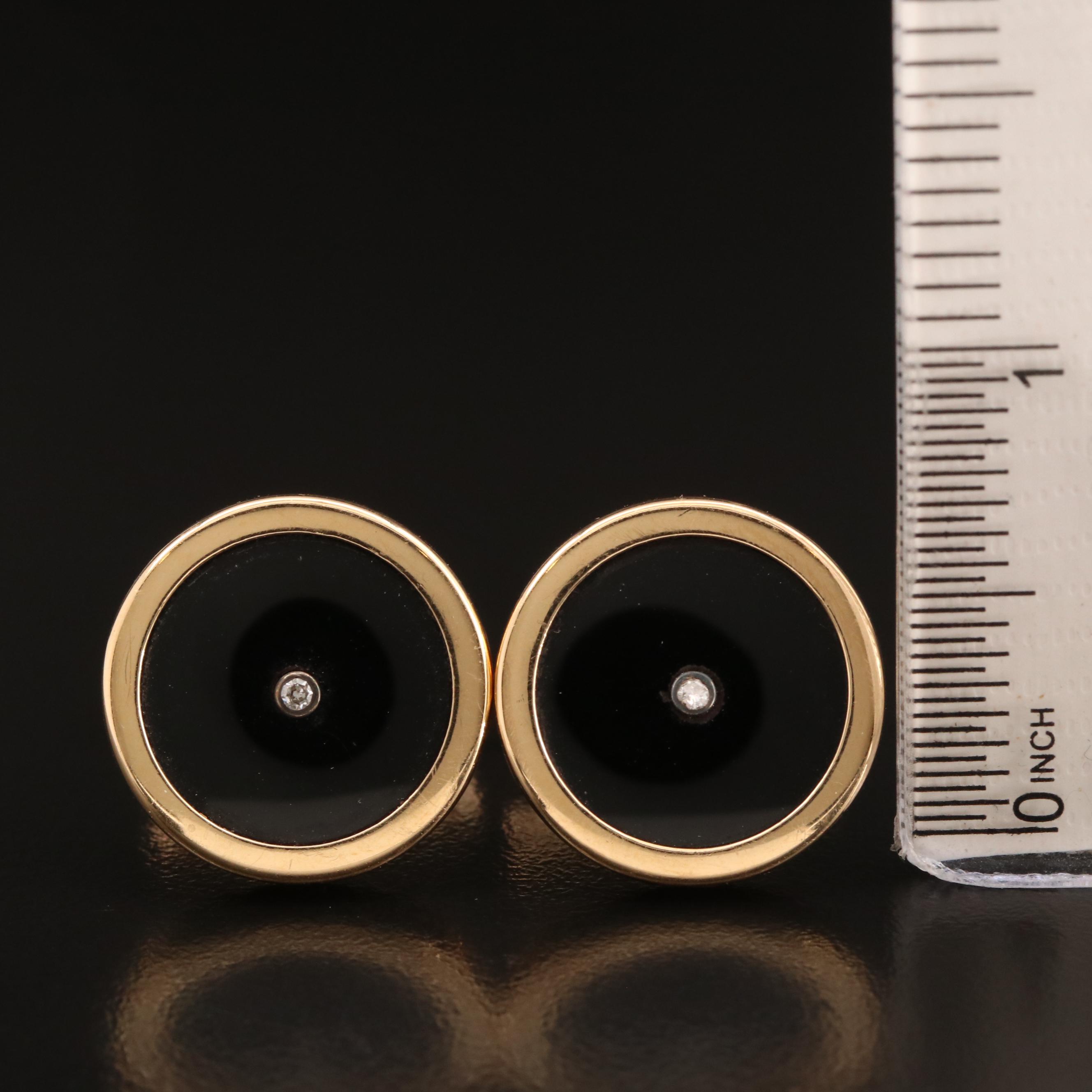 14K Black Onyx and Diamond Cufflinks