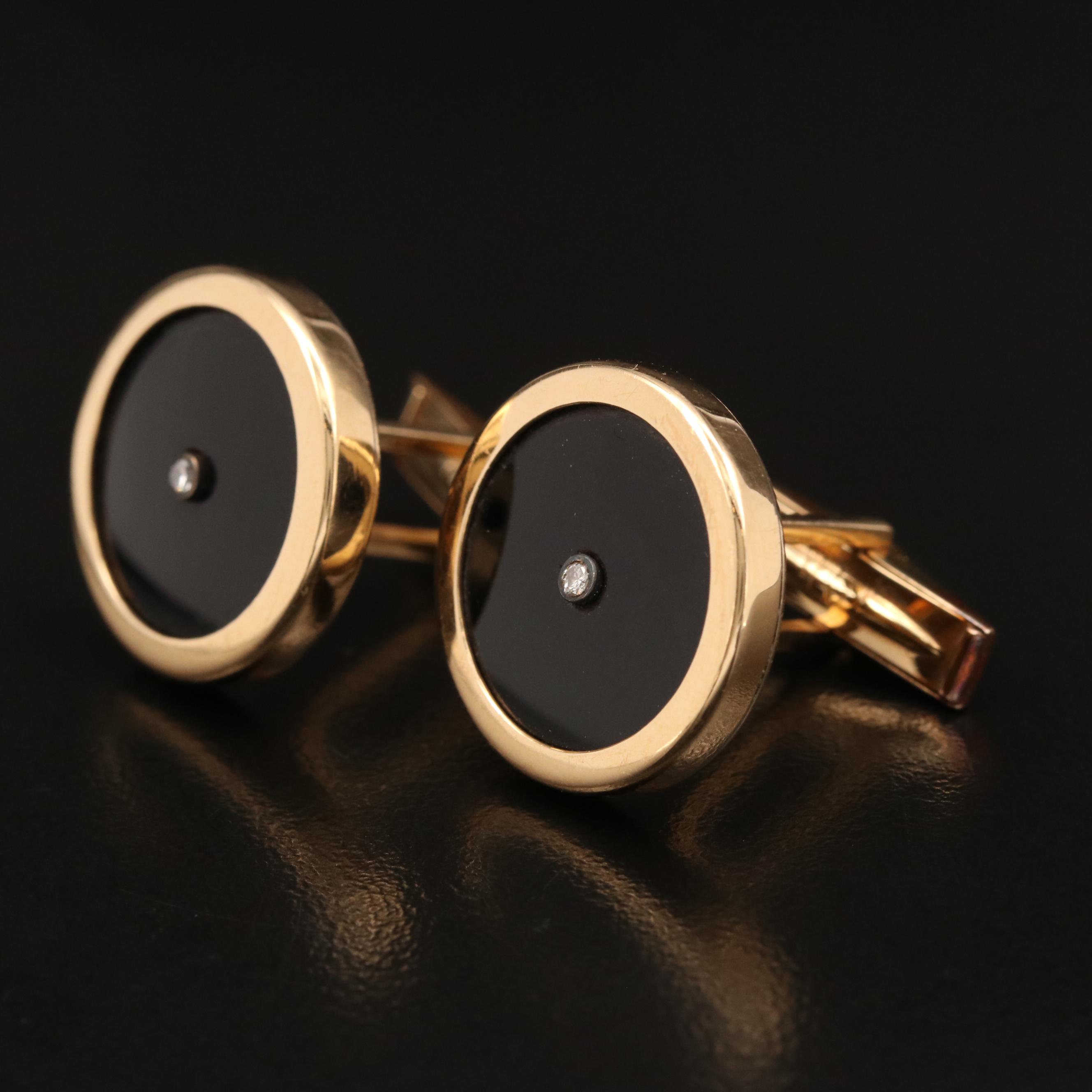 14K Black Onyx and Diamond Cufflinks