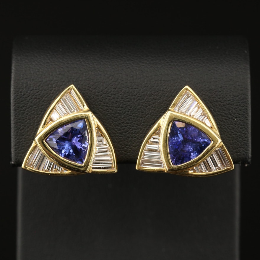 18K Tanzanite and 1.25 CTW Diamond Triangular Pinwheel Earrings