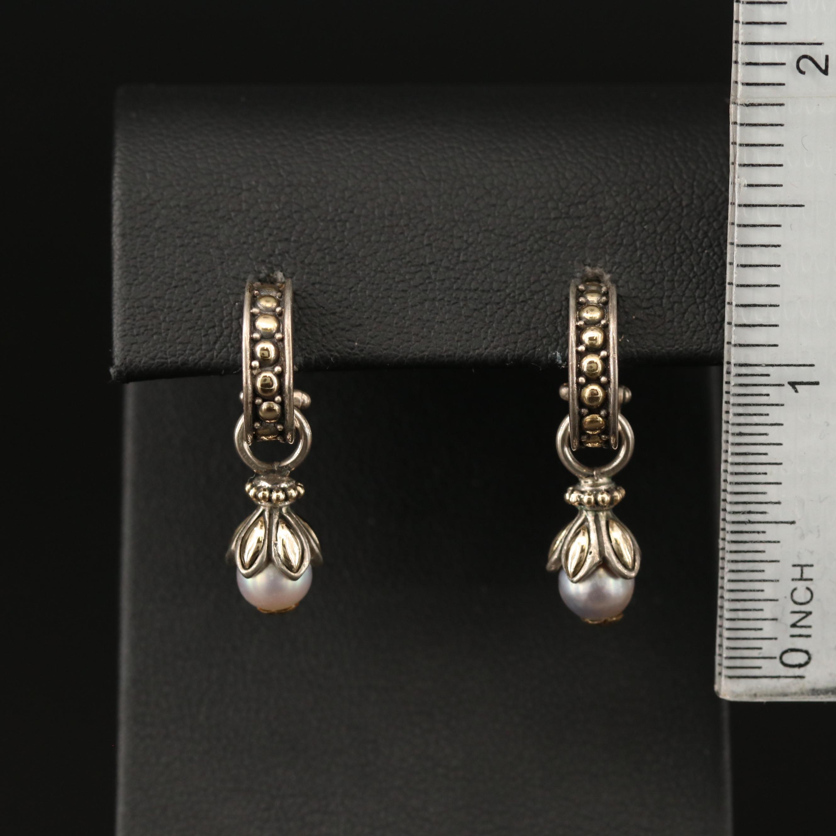 John Hardy Sterling Three Quarter Hoop Earrings with Pearl Drop Enhancers