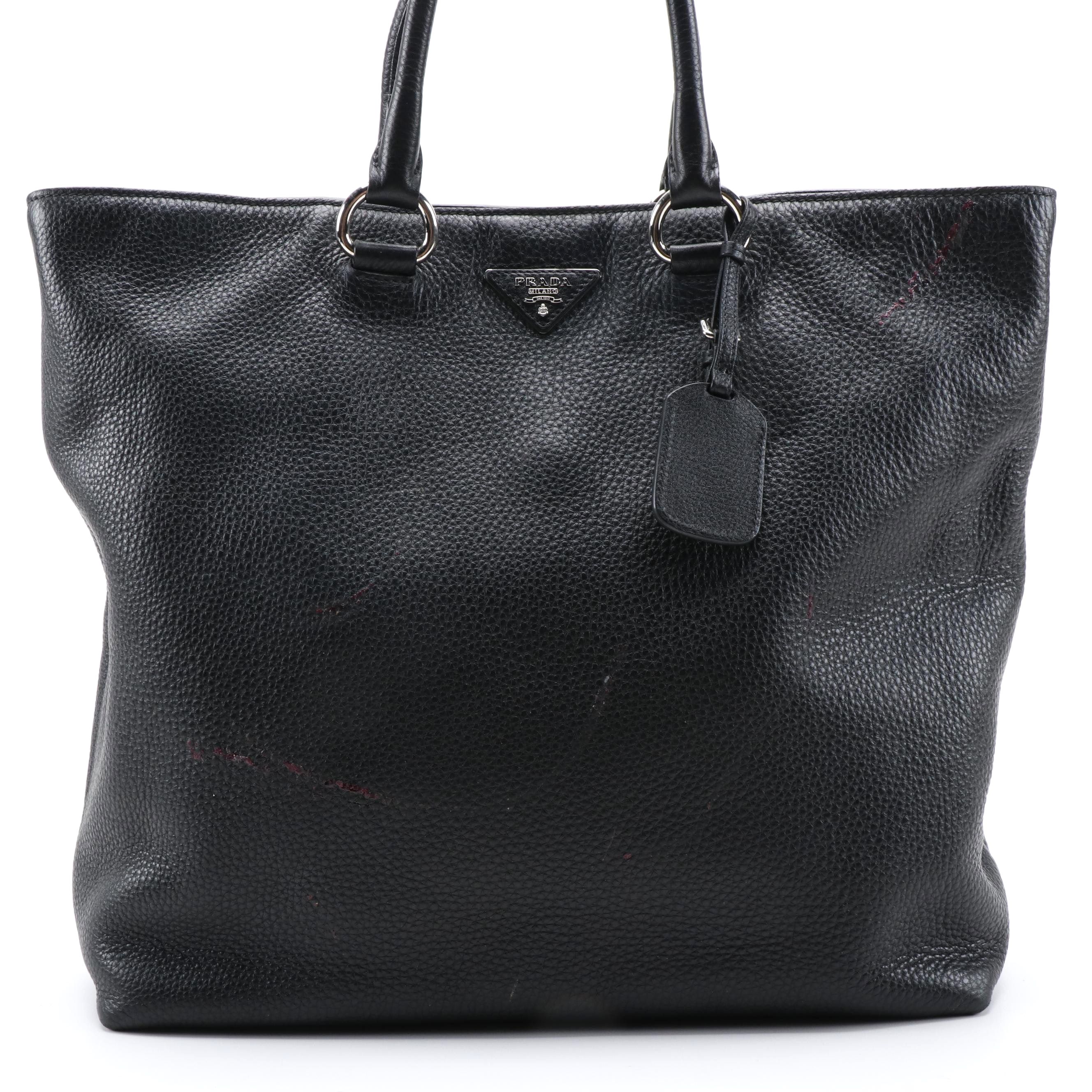 Prada Black Vitello Daino Leather Two-Way Tote