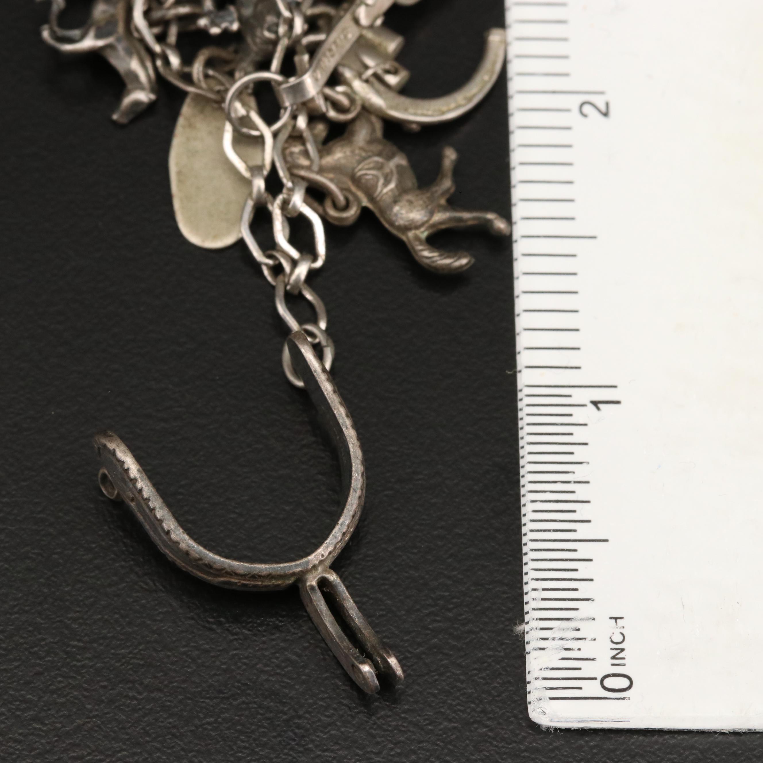 Vintage Sterling Silver Western Themed Charm Bracelet