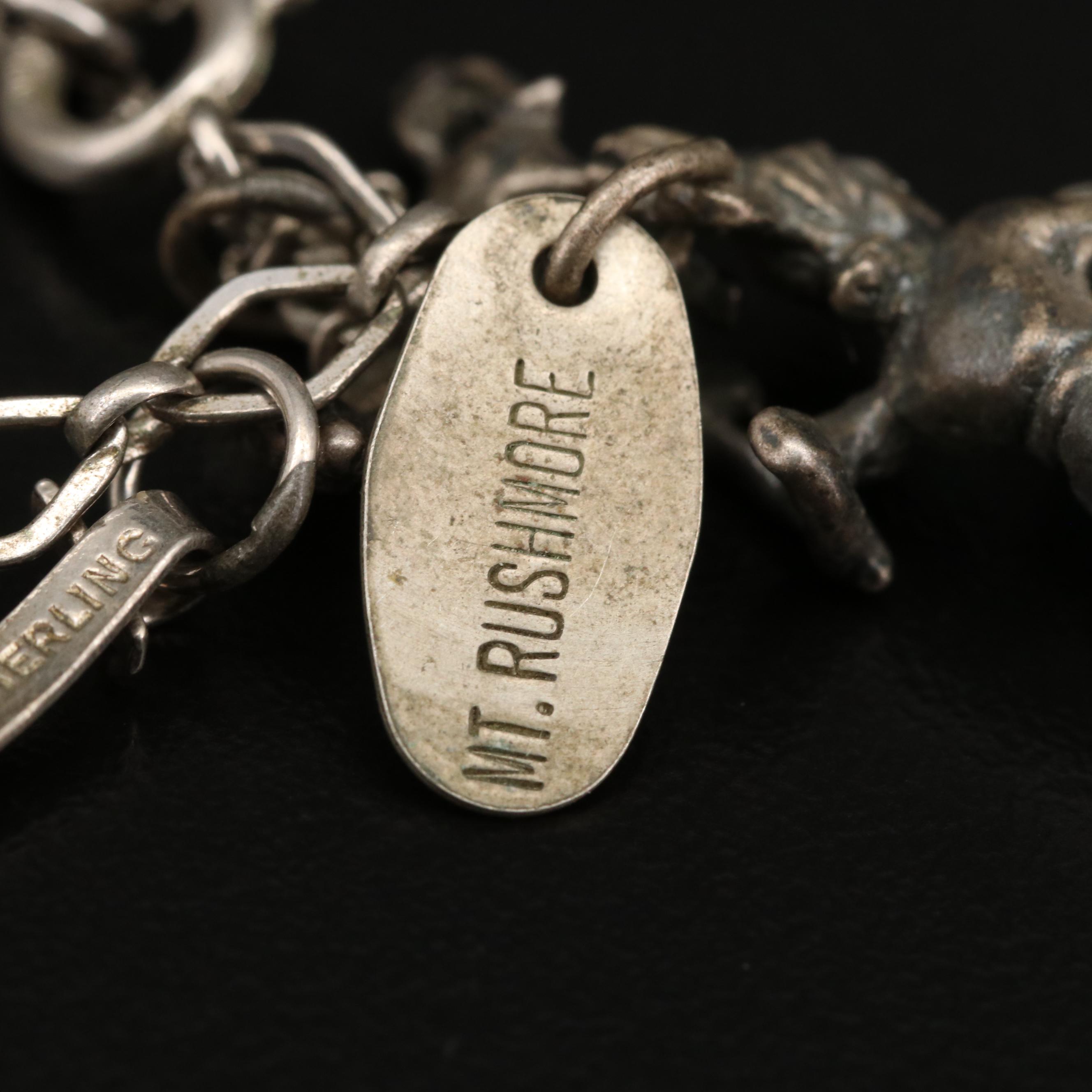 Vintage Sterling Silver Western Themed Charm Bracelet