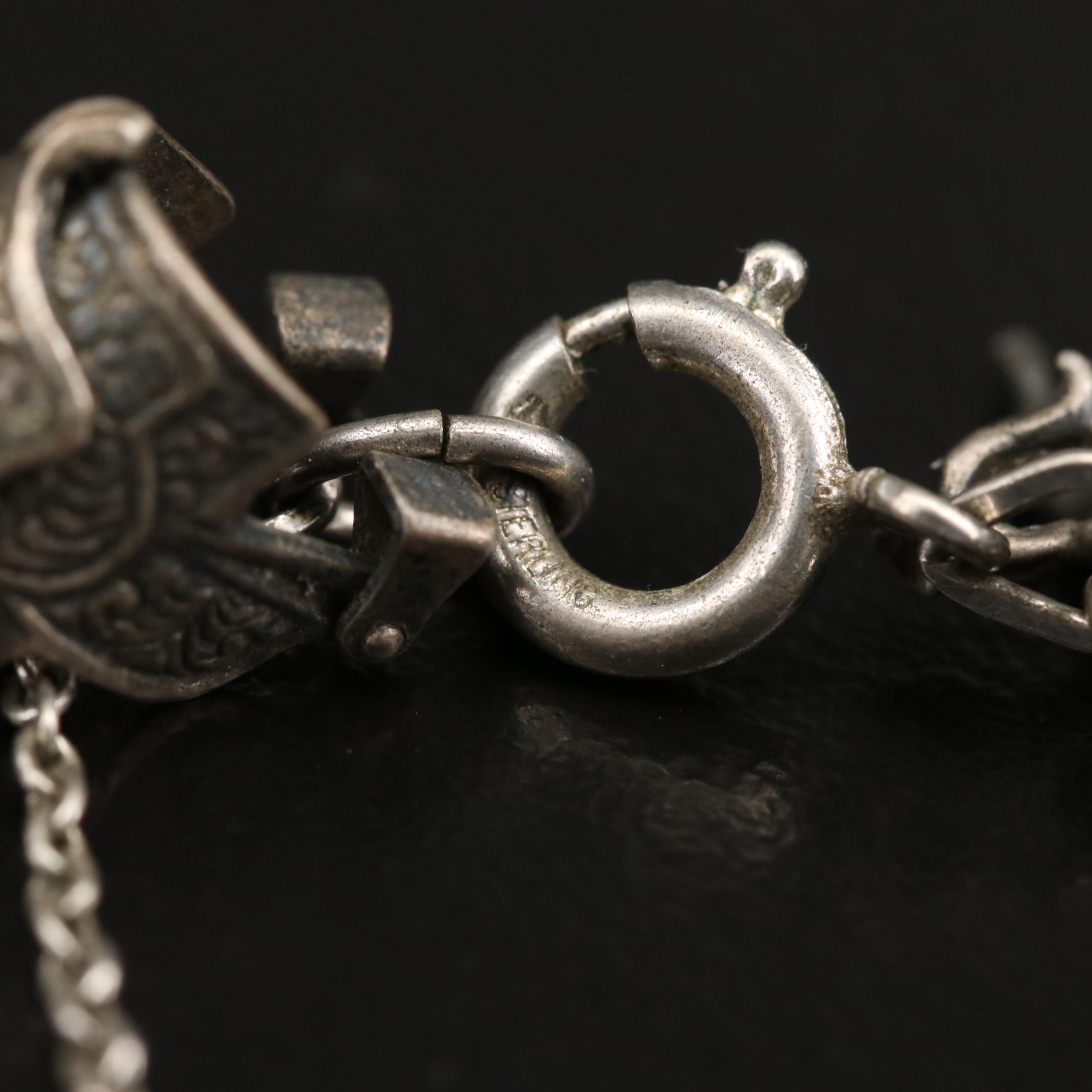 Vintage Sterling Silver Western Themed Charm Bracelet