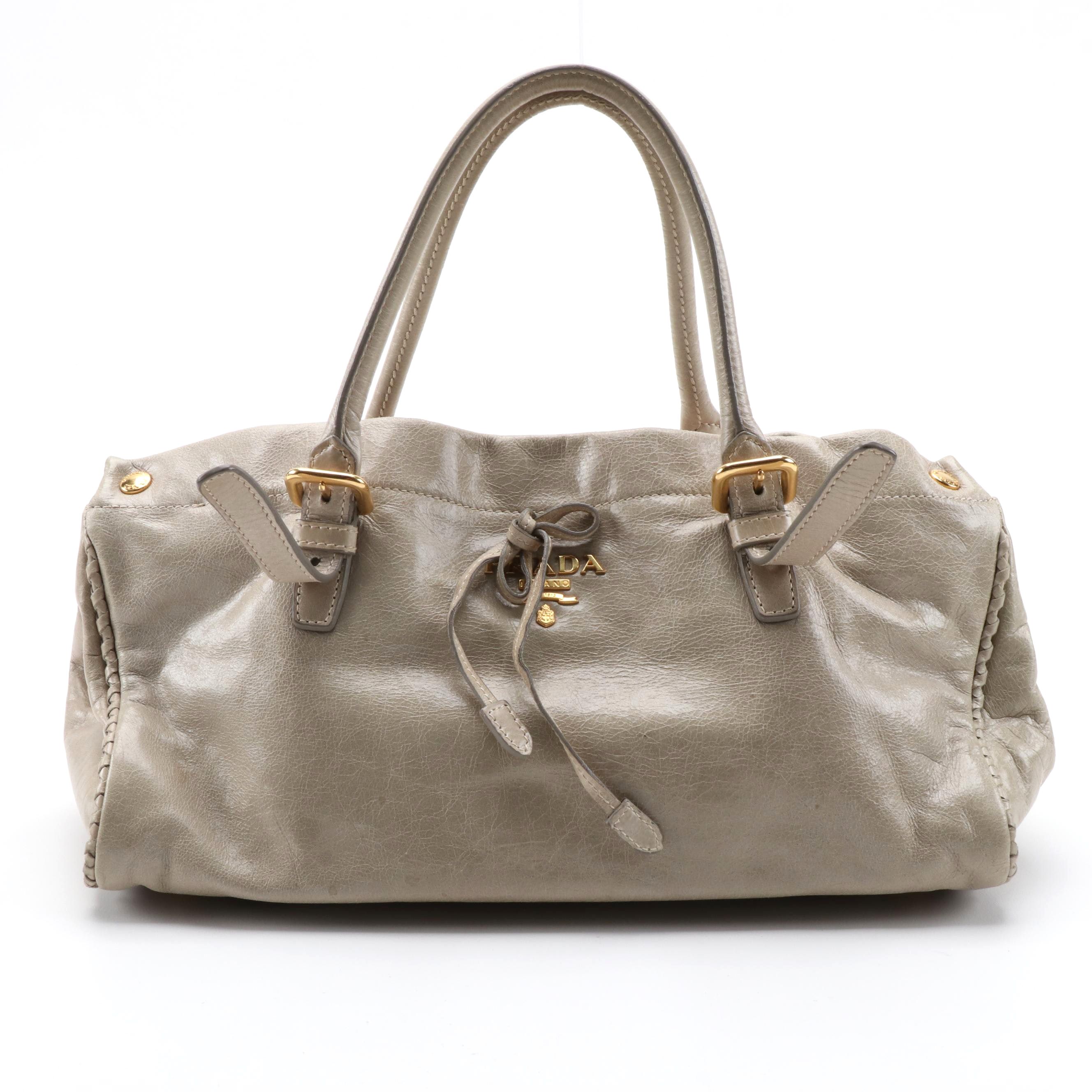 Prada Taupe Vitello Leather Two-Way Buckle Tote