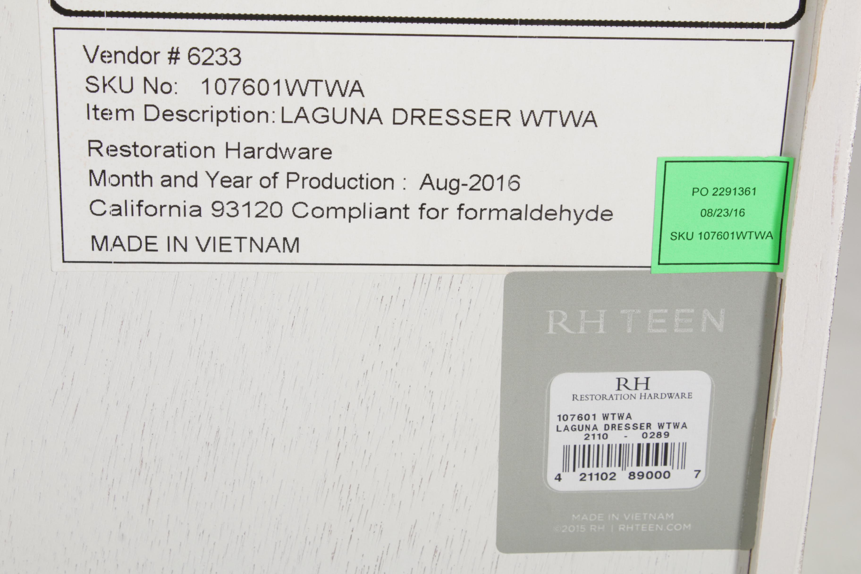 Restoration Hardware Teen "Laguna" Dresser in White Washed Finish