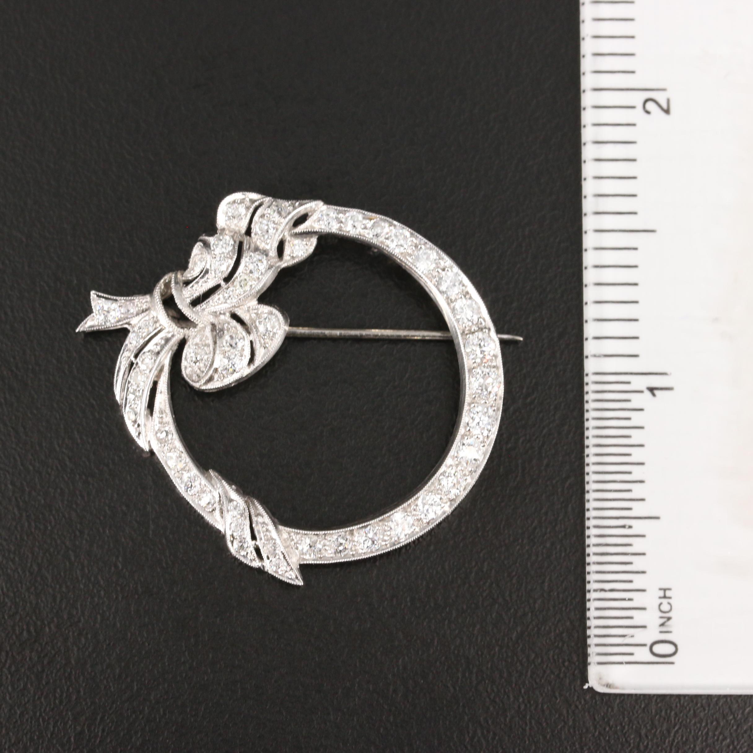 Art Deco 18K 1.53 CTW Diamond Wreath Brooch with Platinum Top