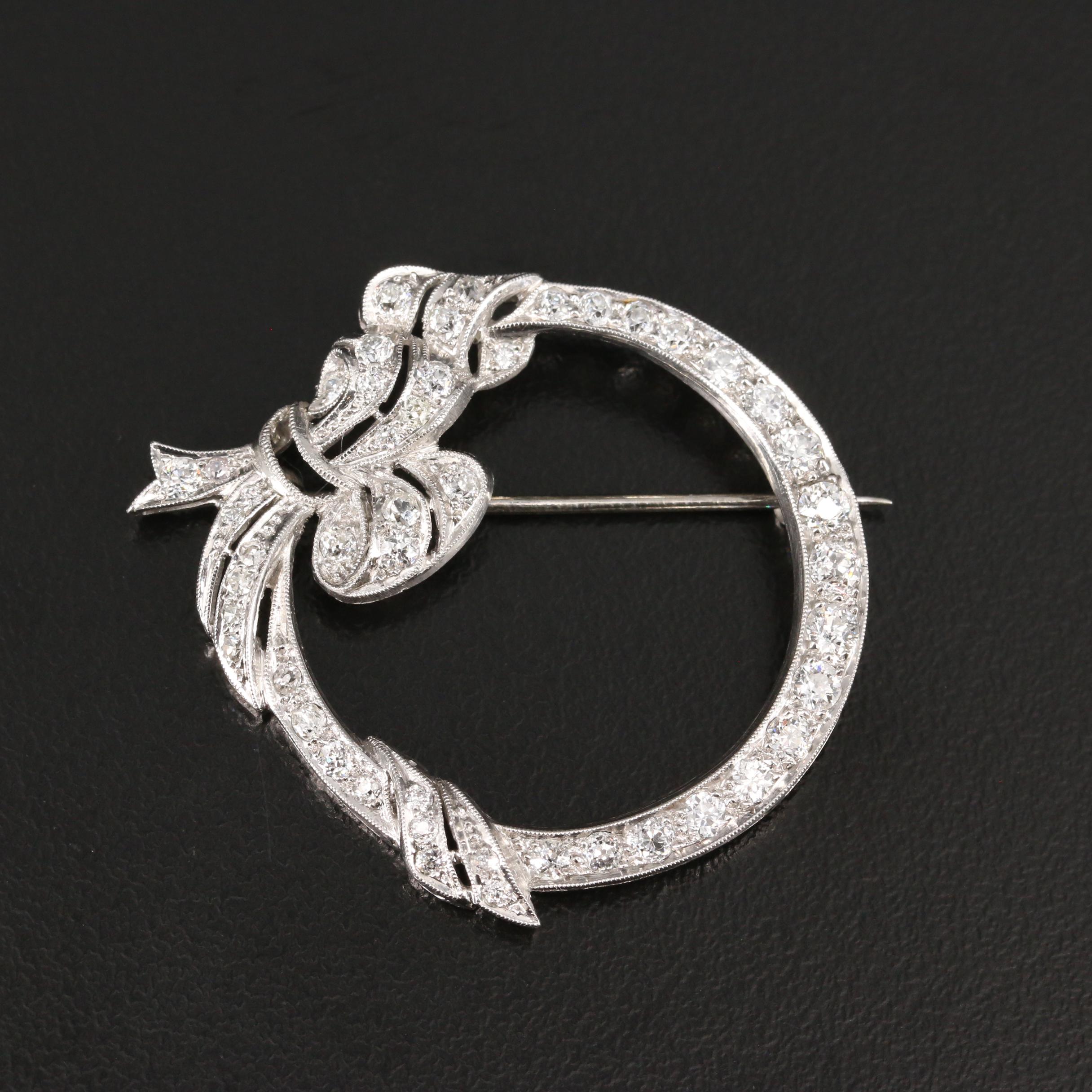 Art Deco 18K 1.53 CTW Diamond Wreath Brooch with Platinum Top