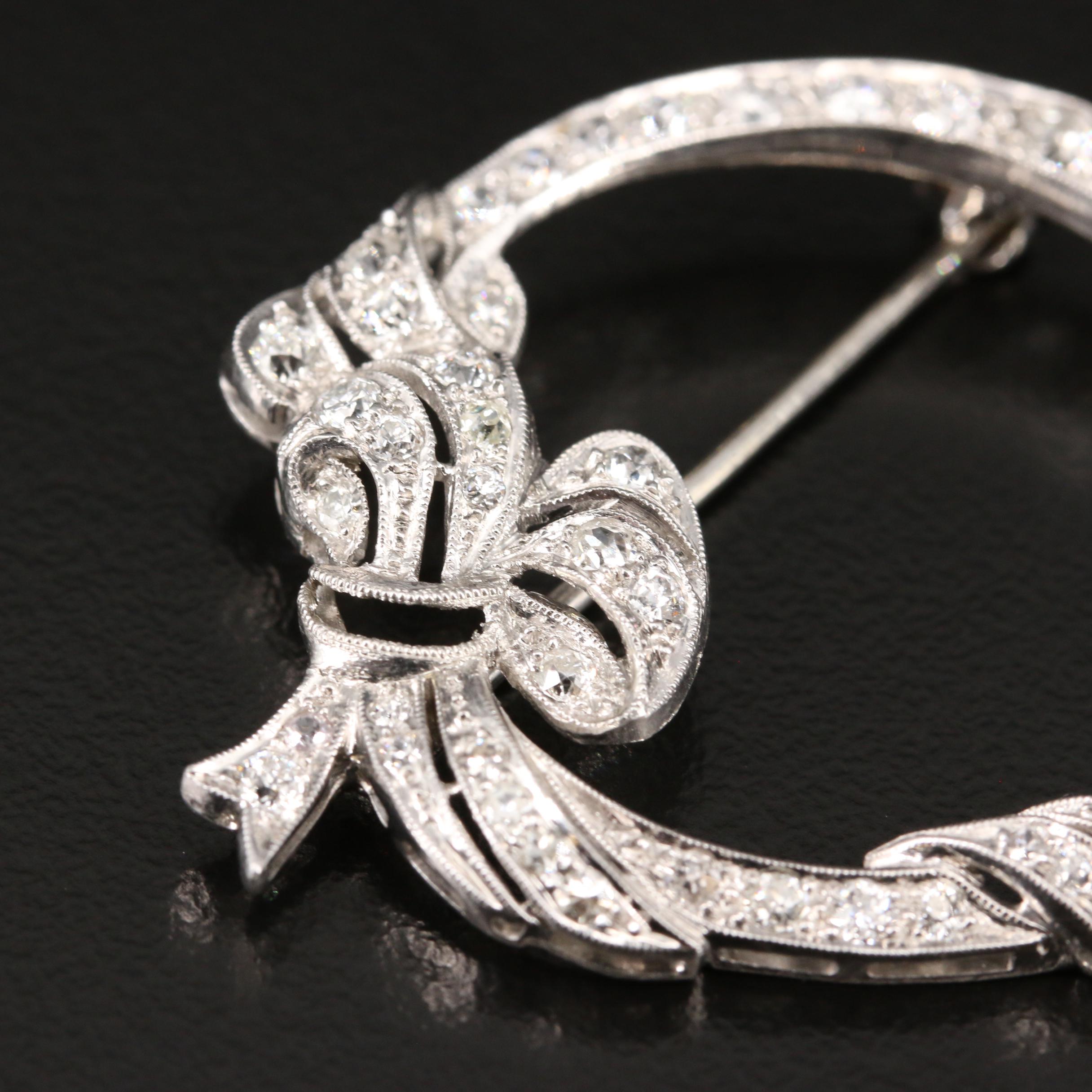Art Deco 18K 1.53 CTW Diamond Wreath Brooch with Platinum Top