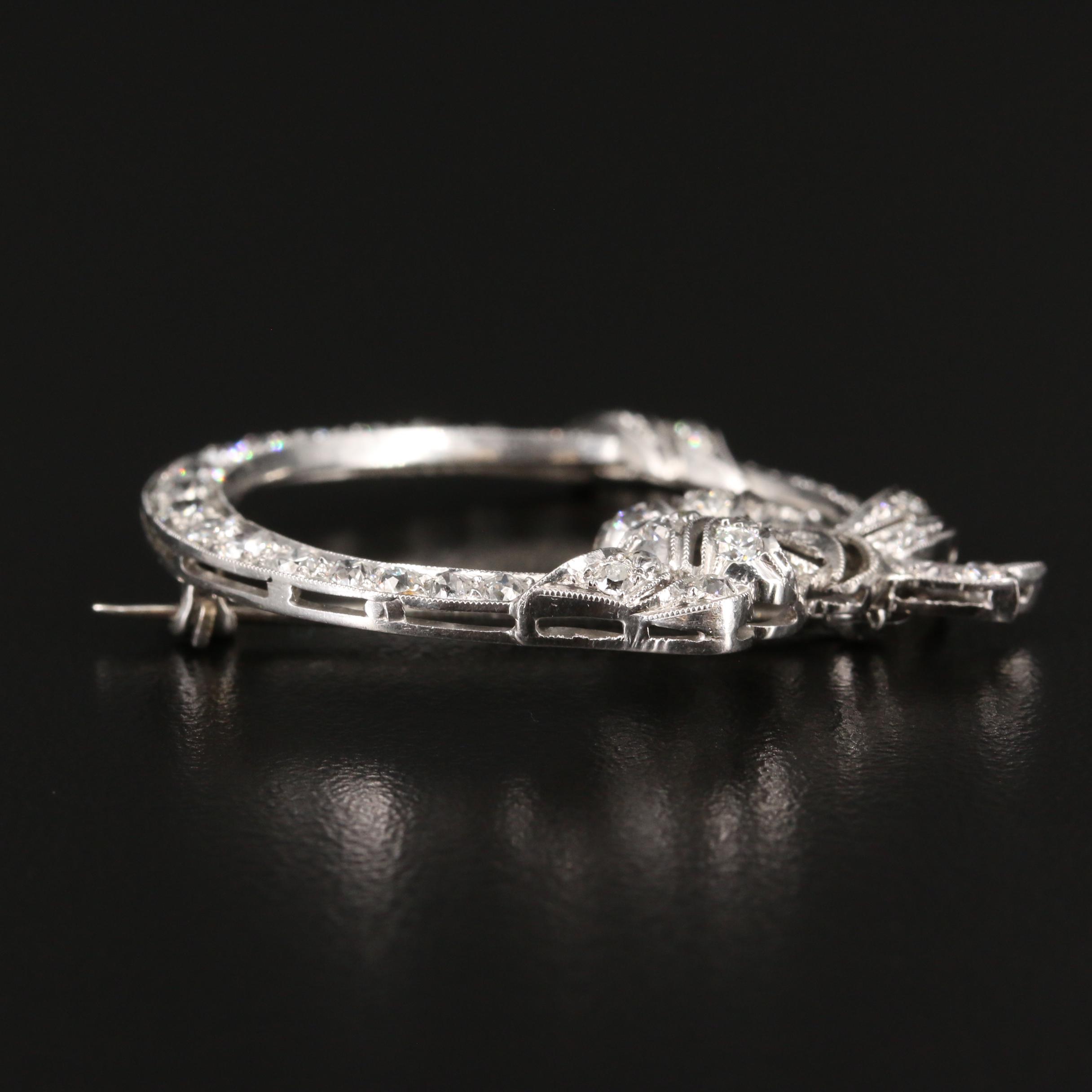 Art Deco 18K 1.53 CTW Diamond Wreath Brooch with Platinum Top